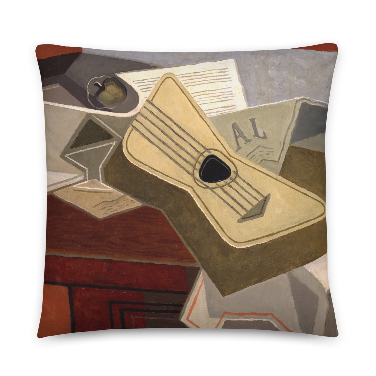 Juan Gris Basic Pillow – Cubist Charm with Newspaper and Guitar
