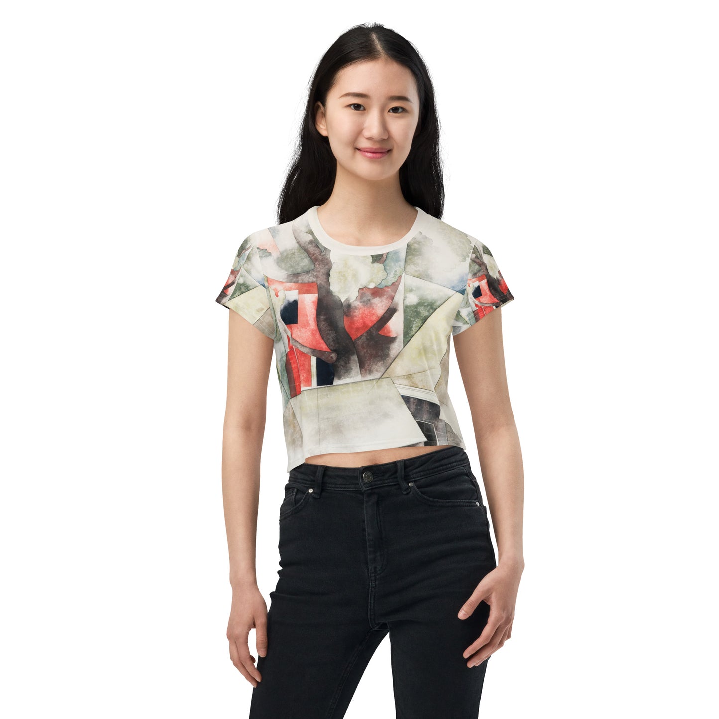 Model 2 - Charles Demuth All-Over Print Crop Tee – Rooftops and Fantasy