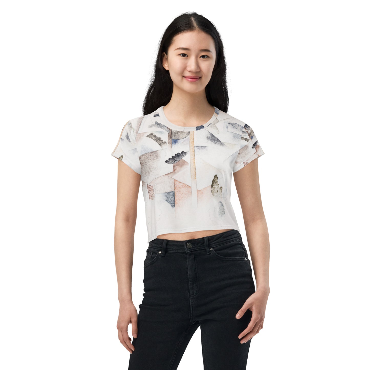 Model 2 - Charles Demuth All-Over Print Crop Tee – Bermuda Landscape Artistry