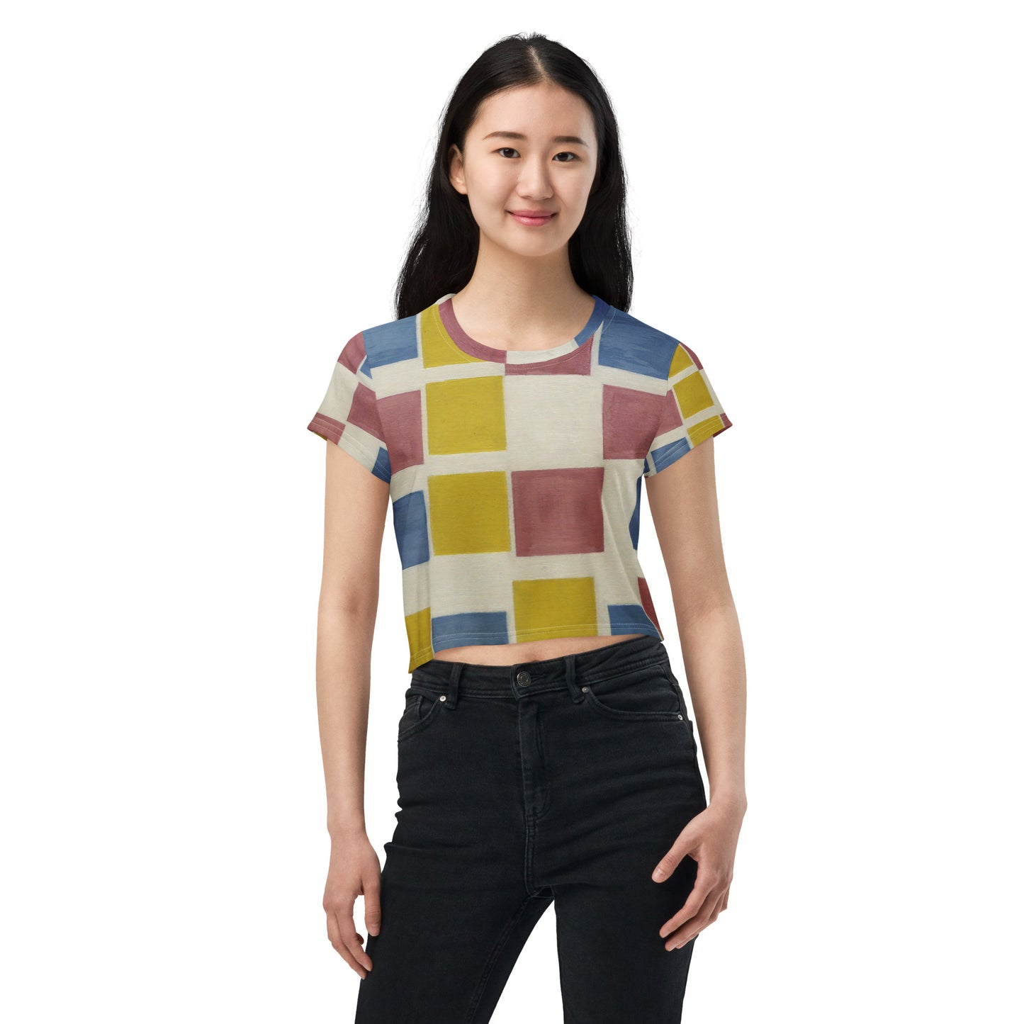 Model 2 - Mondrian All-Over Print Crop Tee – Composition in Color