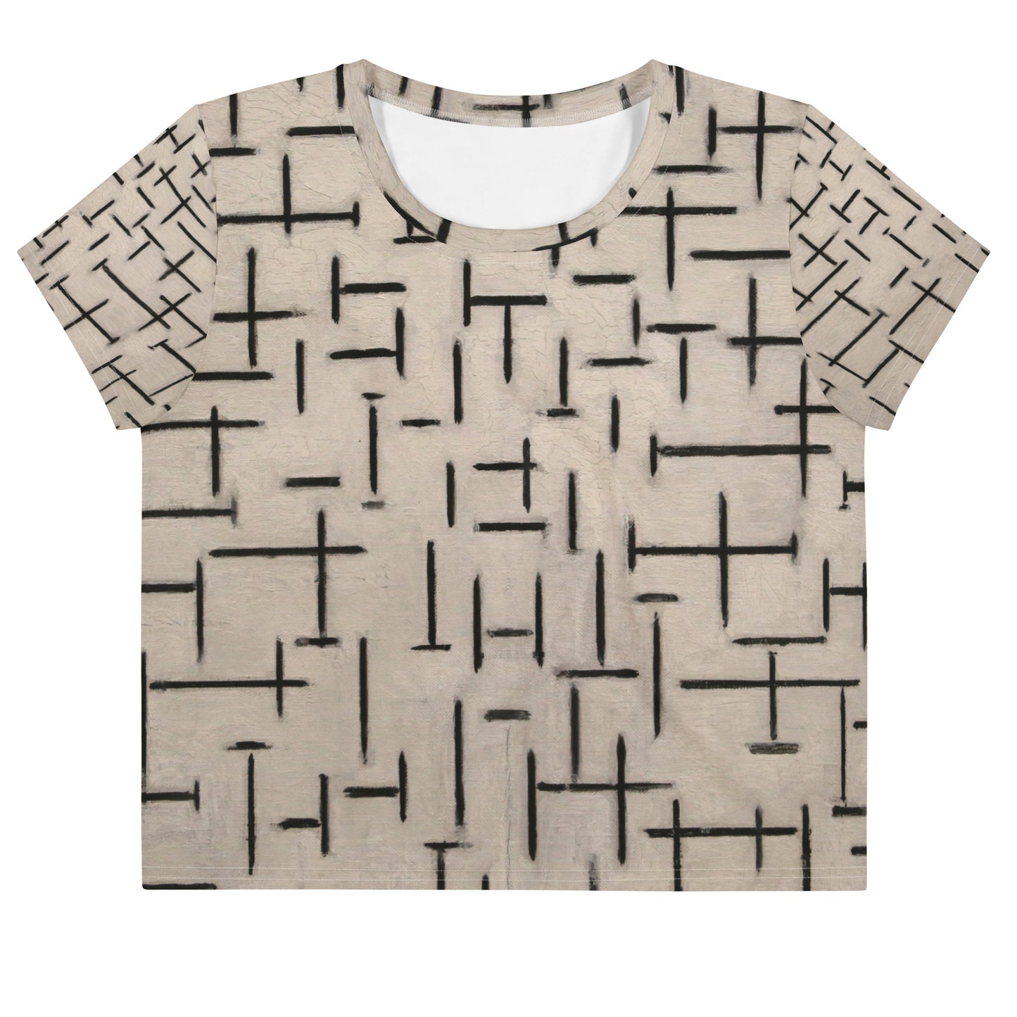 Mondrian All-Over Print Crop Tee – Composition in Black and White