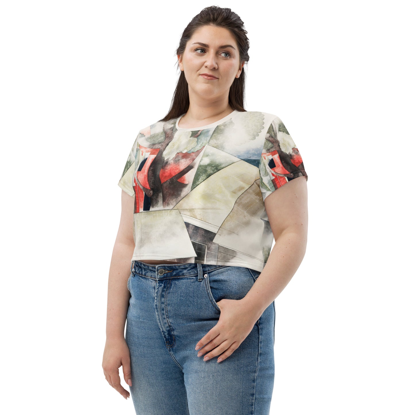 Model 1 - Charles Demuth All-Over Print Crop Tee – Rooftops and Fantasy