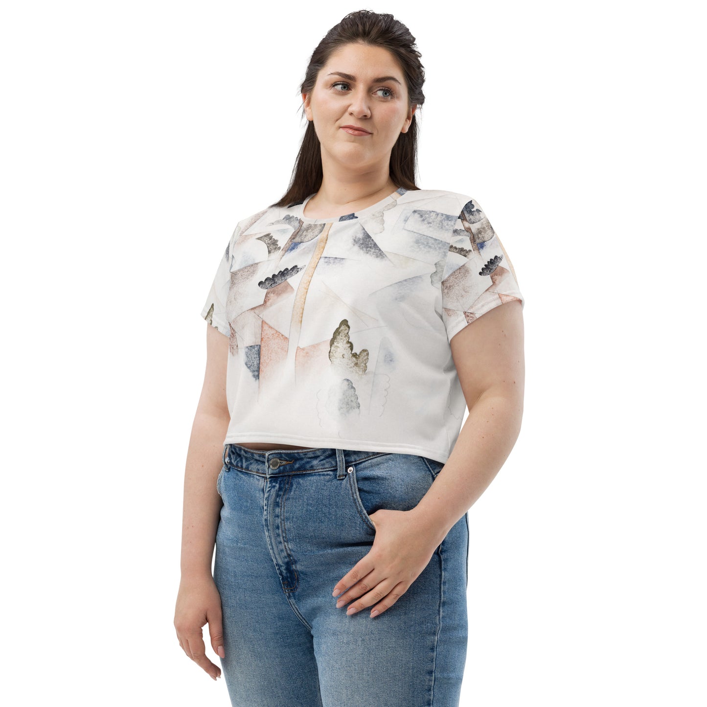 Model 1 - Charles Demuth All-Over Print Crop Tee – Bermuda Landscape Artistry