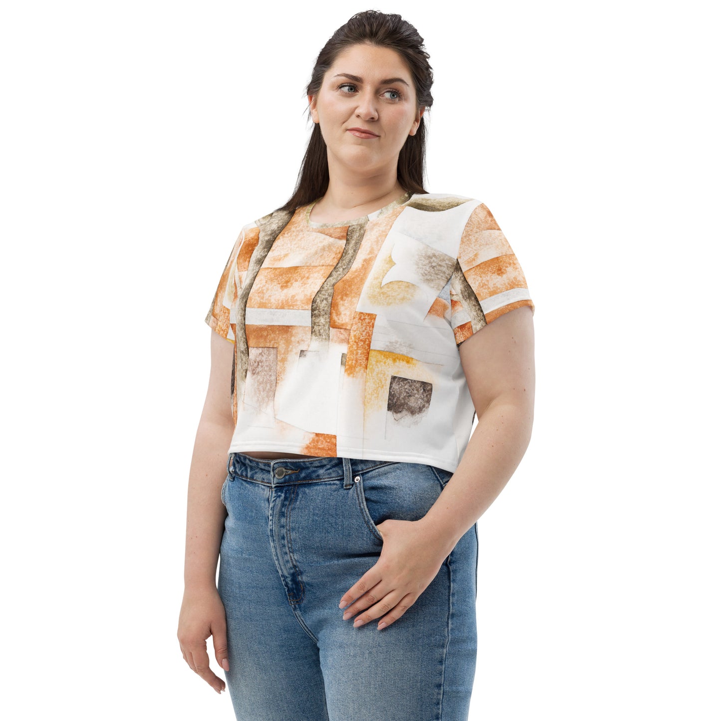 Model 1 - Charles Demuth All-Over Print Crop Tee – Bermuda Landscape Vibes