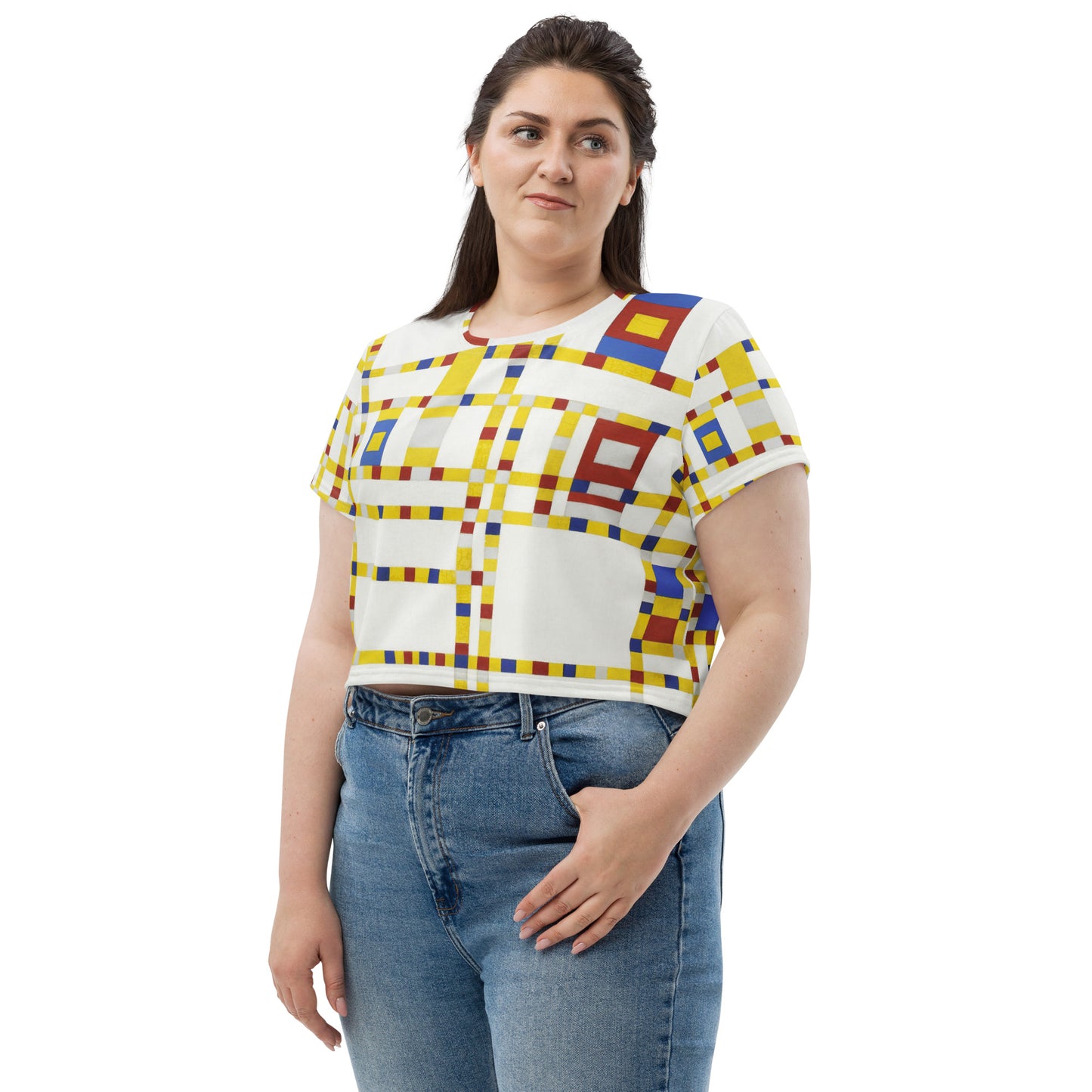 Model 1 - Mondrian All-Over Print Crop Tee – Broadway Boogie Woogie Energy