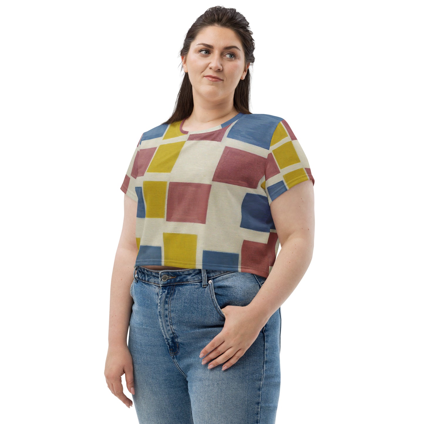Model 1 - Mondrian All-Over Print Crop Tee – Composition in Color