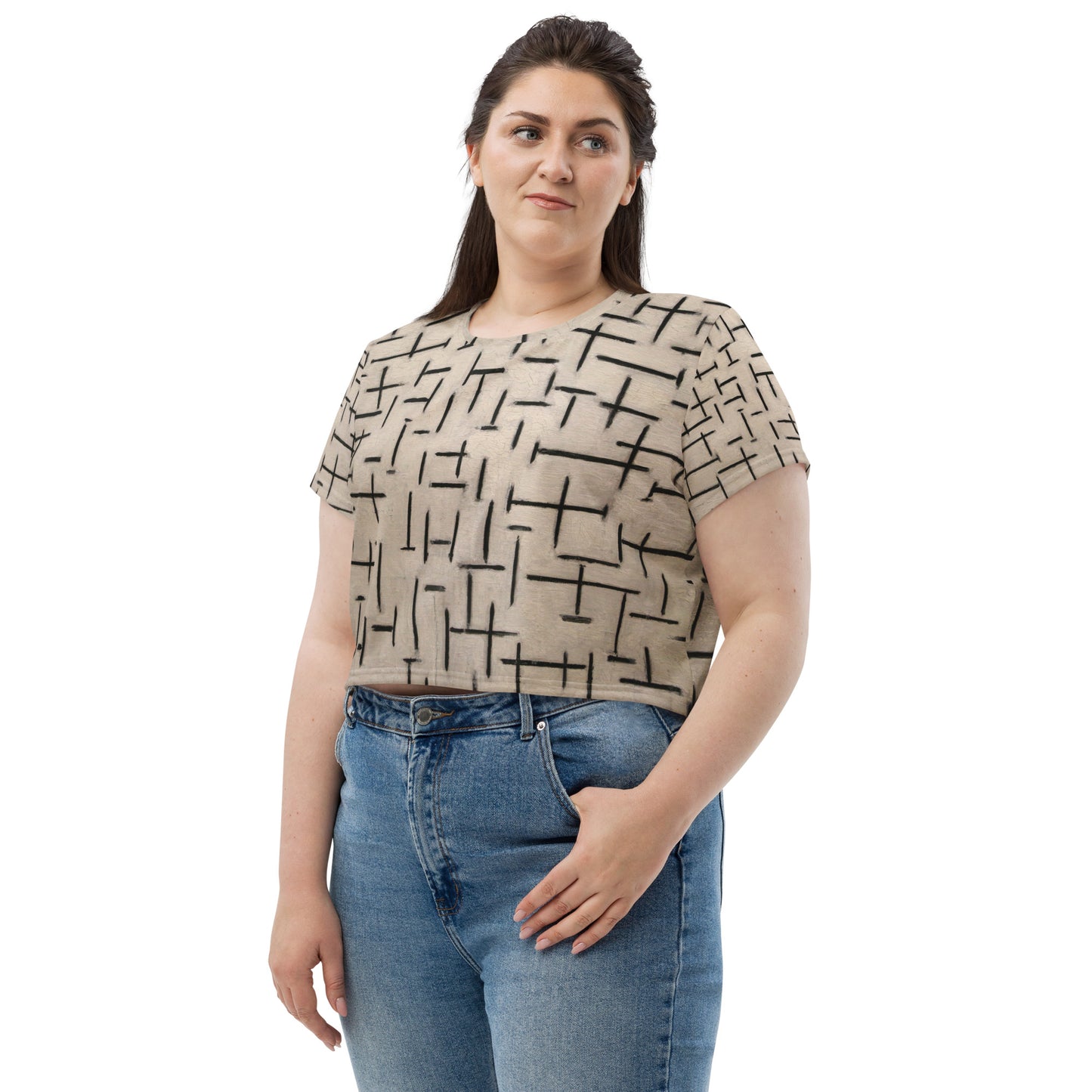 Model 1 - Mondrian All-Over Print Crop Tee – Composition in Black and White