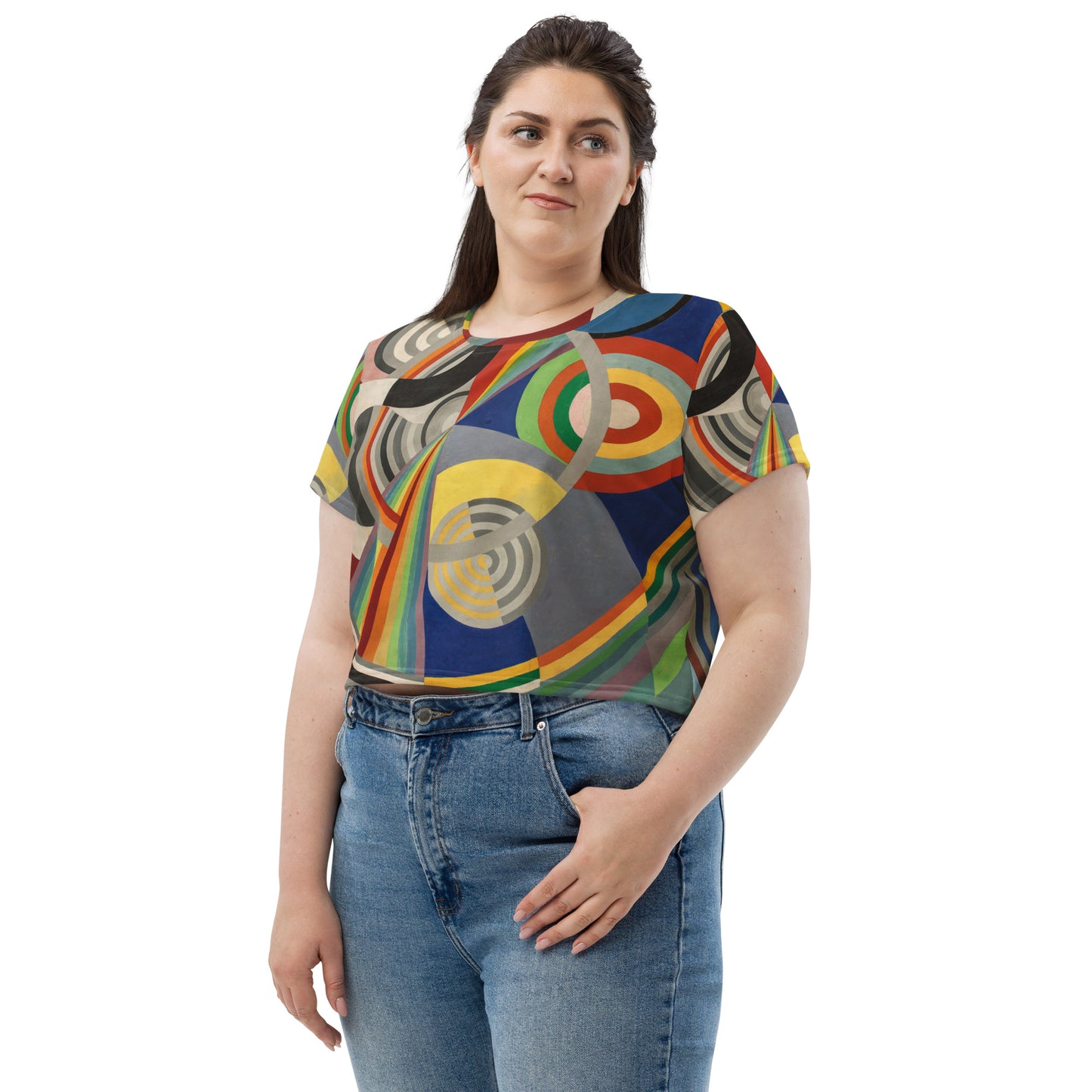 Model 1 - Robert Delaunay All-Over Print Crop Tee – Rhythmic Color Vibes