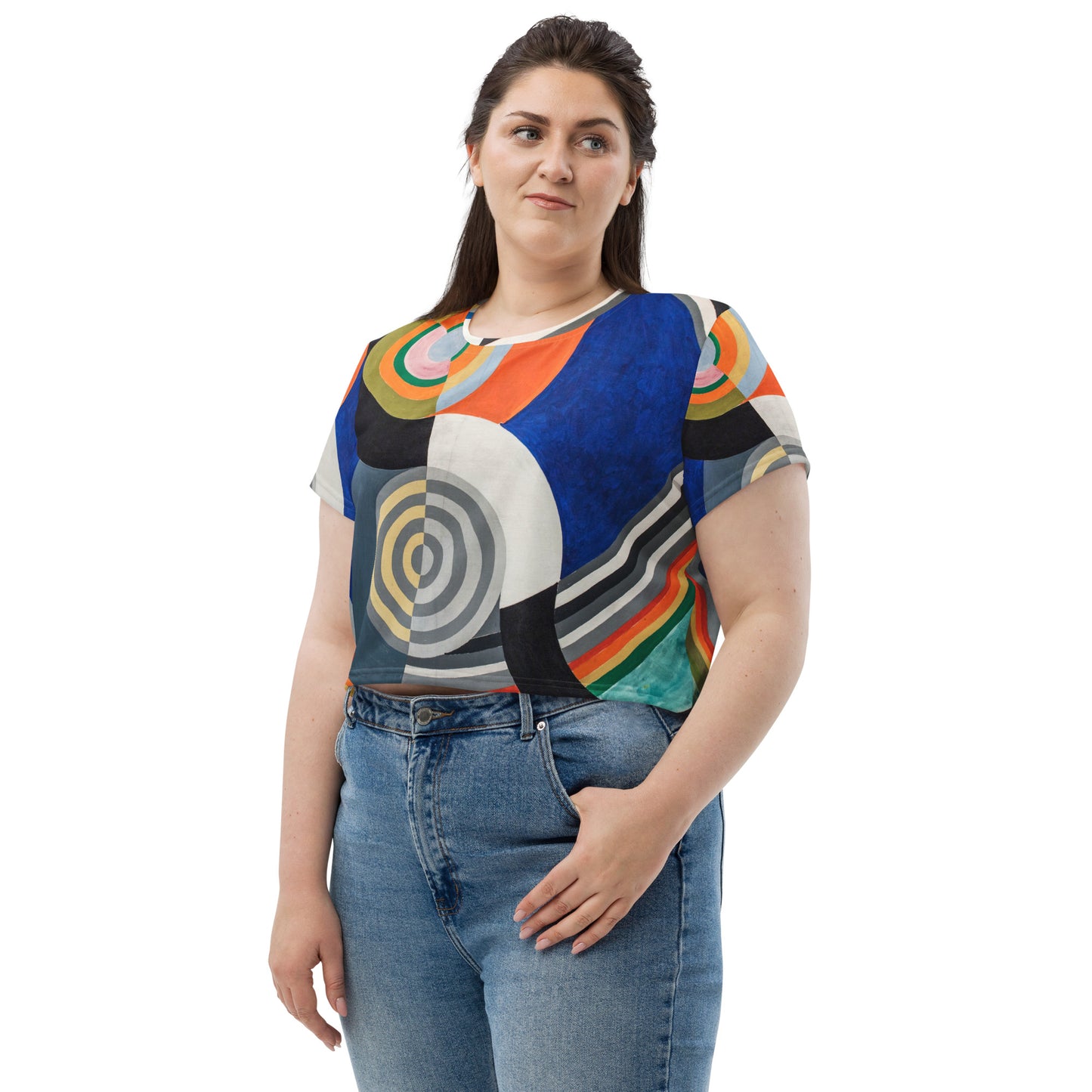 Model 1 - Robert Delaunay All-Over Print Crop Tee – Rhythmic Color Harmony