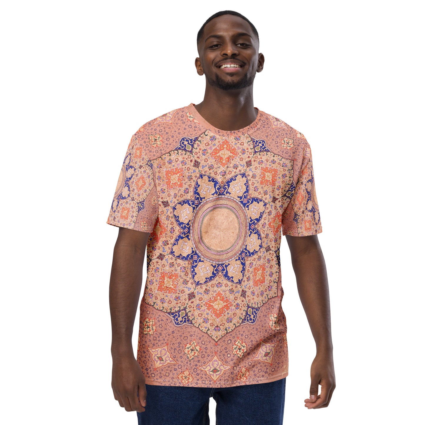 Model 2 - Islamic Art Men's T-Shirt – Geometric Harmony in Motion