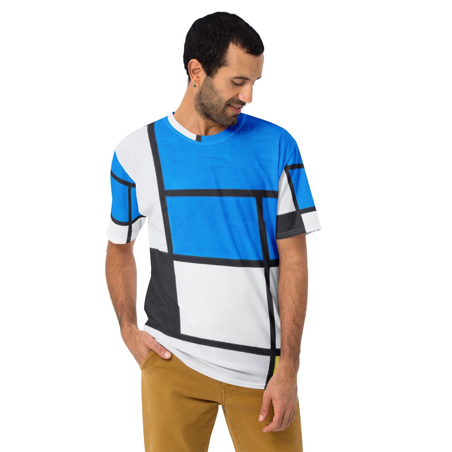 Model 1 - Piet Mondrian Men's T-Shirt – Bold Composition in Color Blocks