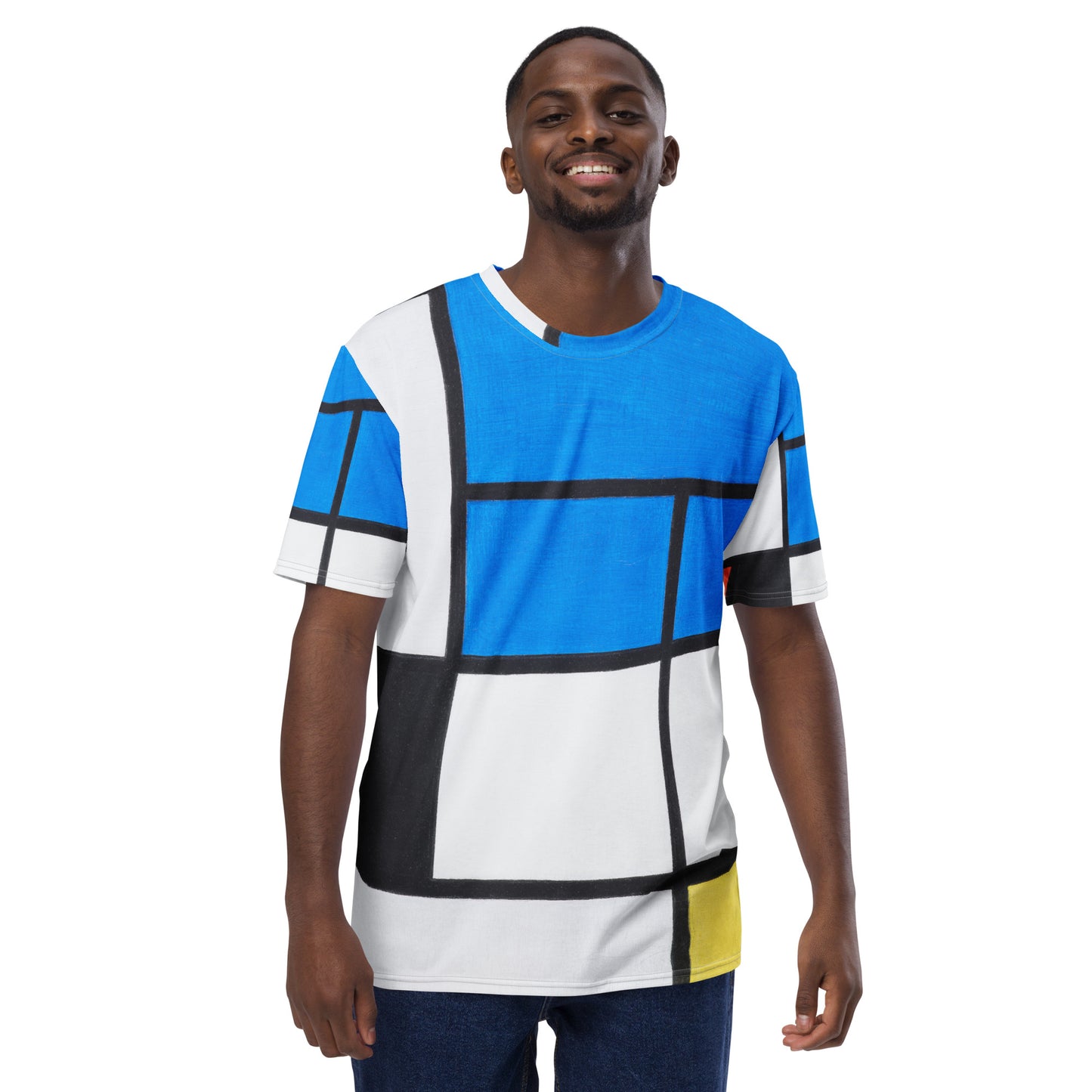 Model 2 - Piet Mondrian Men's T-Shirt – Bold Composition in Color Blocks