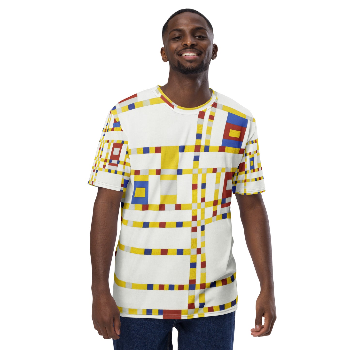 Model 2 - Piet Mondrian Men's T-Shirt – Primary Balance Unleashed