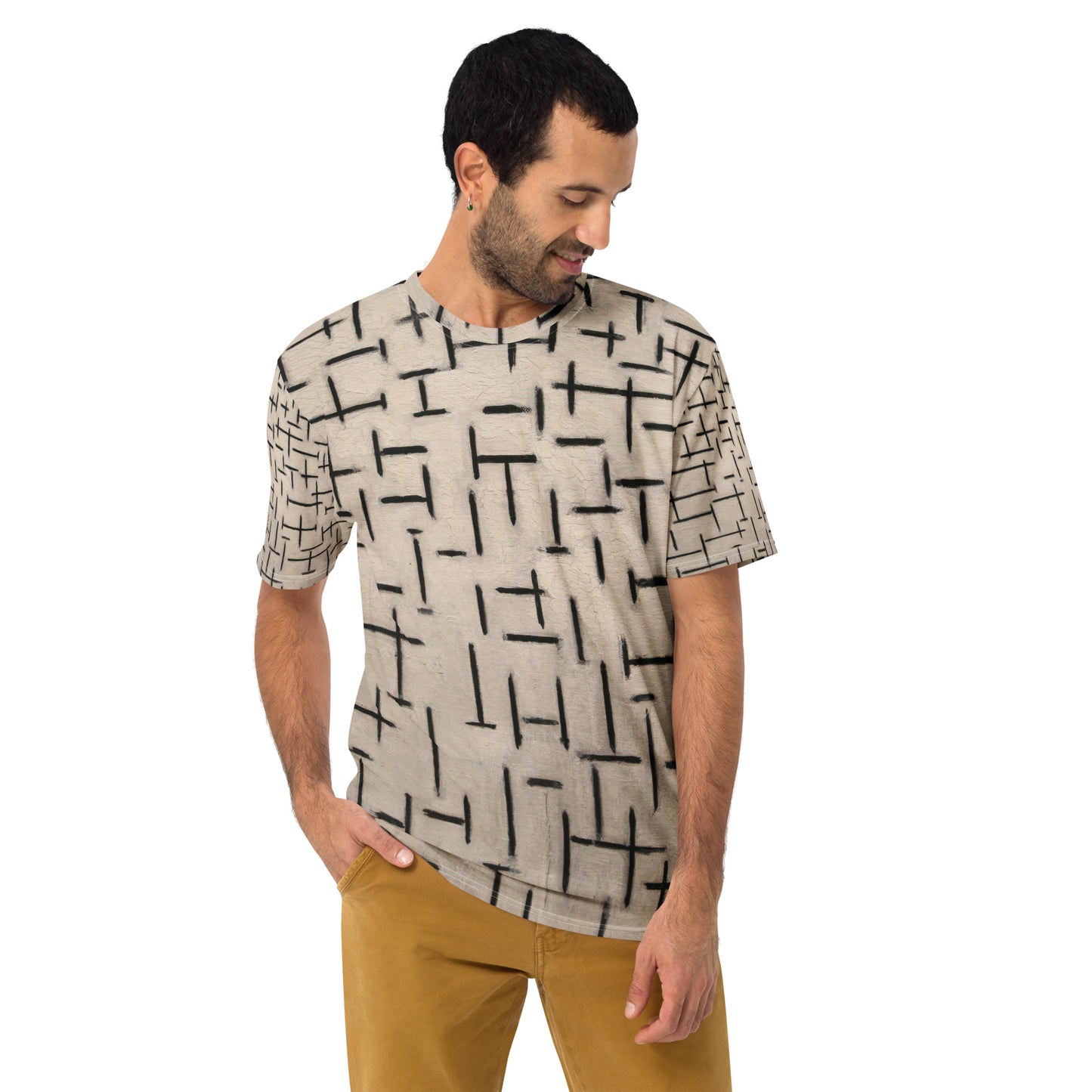 Model 1 - Piet Mondrian Men's T-Shirt – Monochrome Harmony Defined