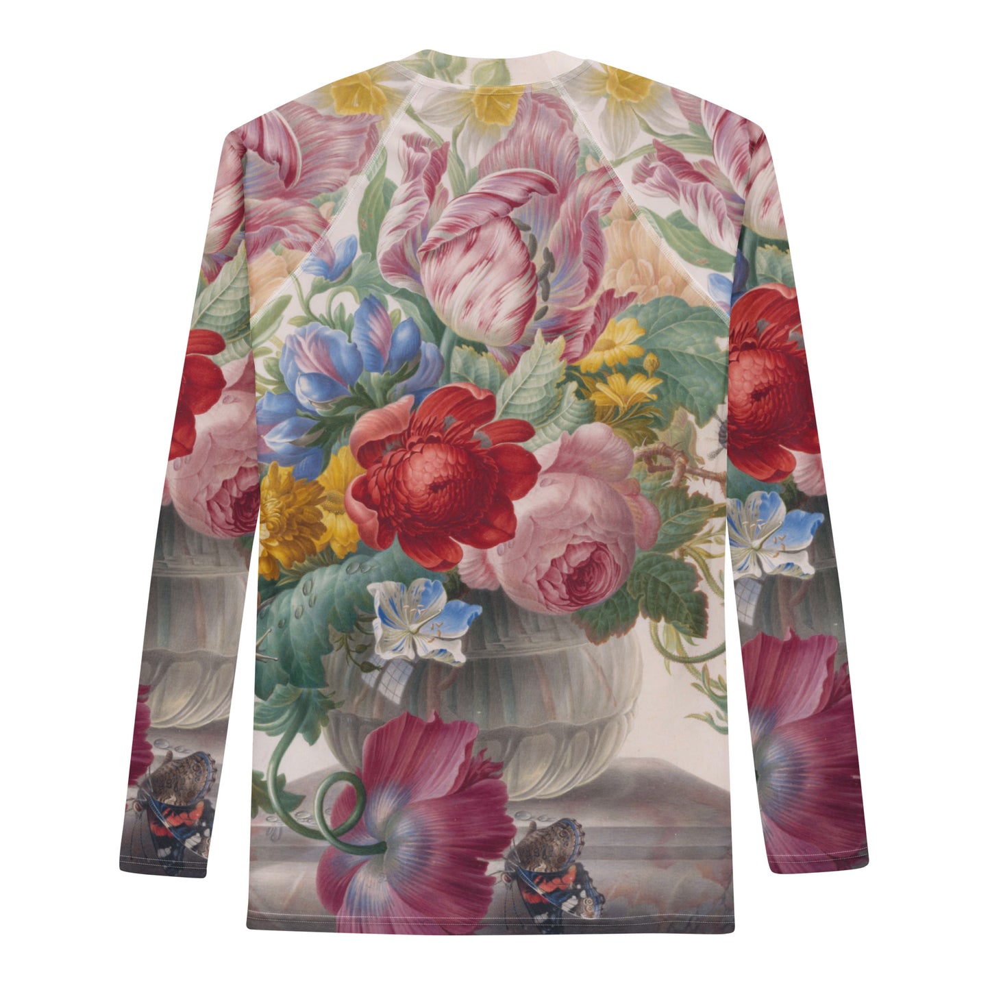 Back - Herman Henstenburgh Men’s Rash Guard – Floral Elegance with a Butterfly