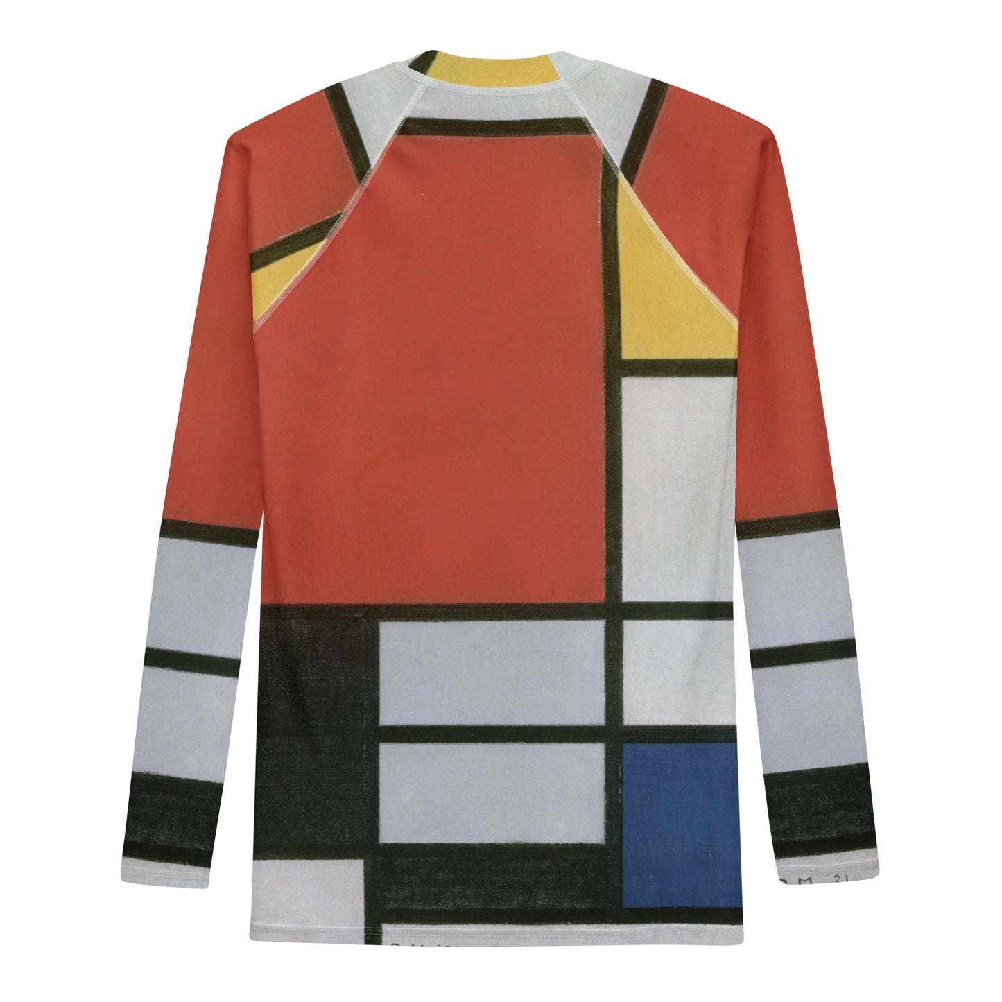 Back - Mondriaan Men’s Rash Guard – Red, Yellow & Blue Dynamics