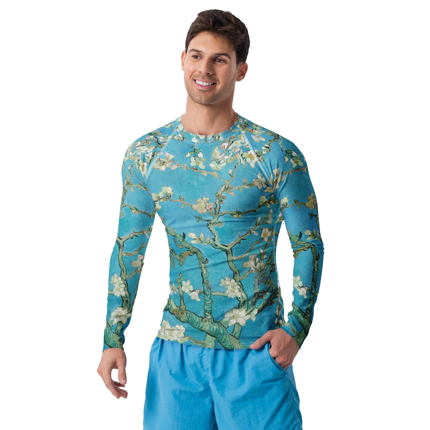 Model 1 - Vincent van Gogh Men’s Rash Guard – Almond Blossom Tranquility