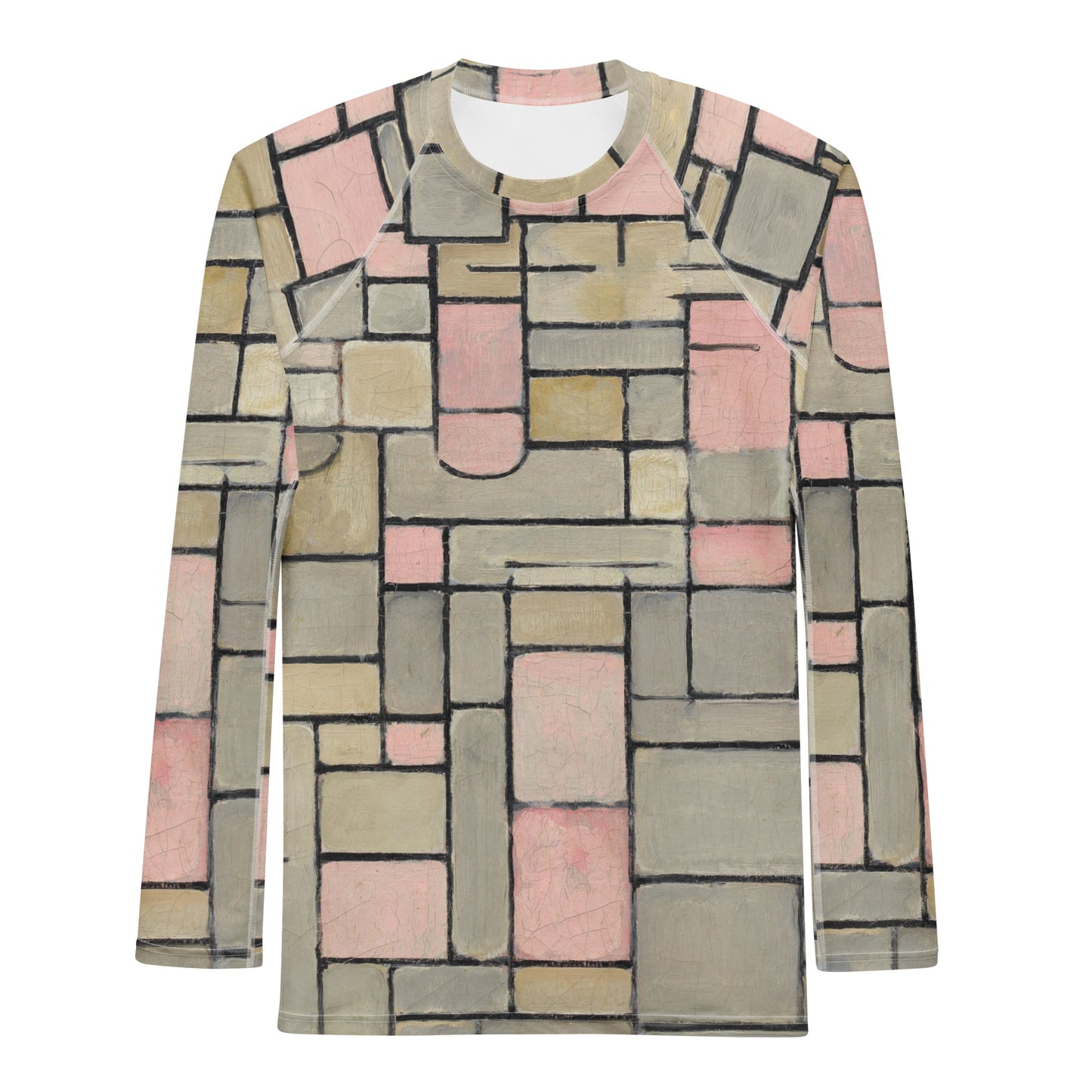 Mondriaan Men’s Rash Guard – Grey and Pink Modern Balance