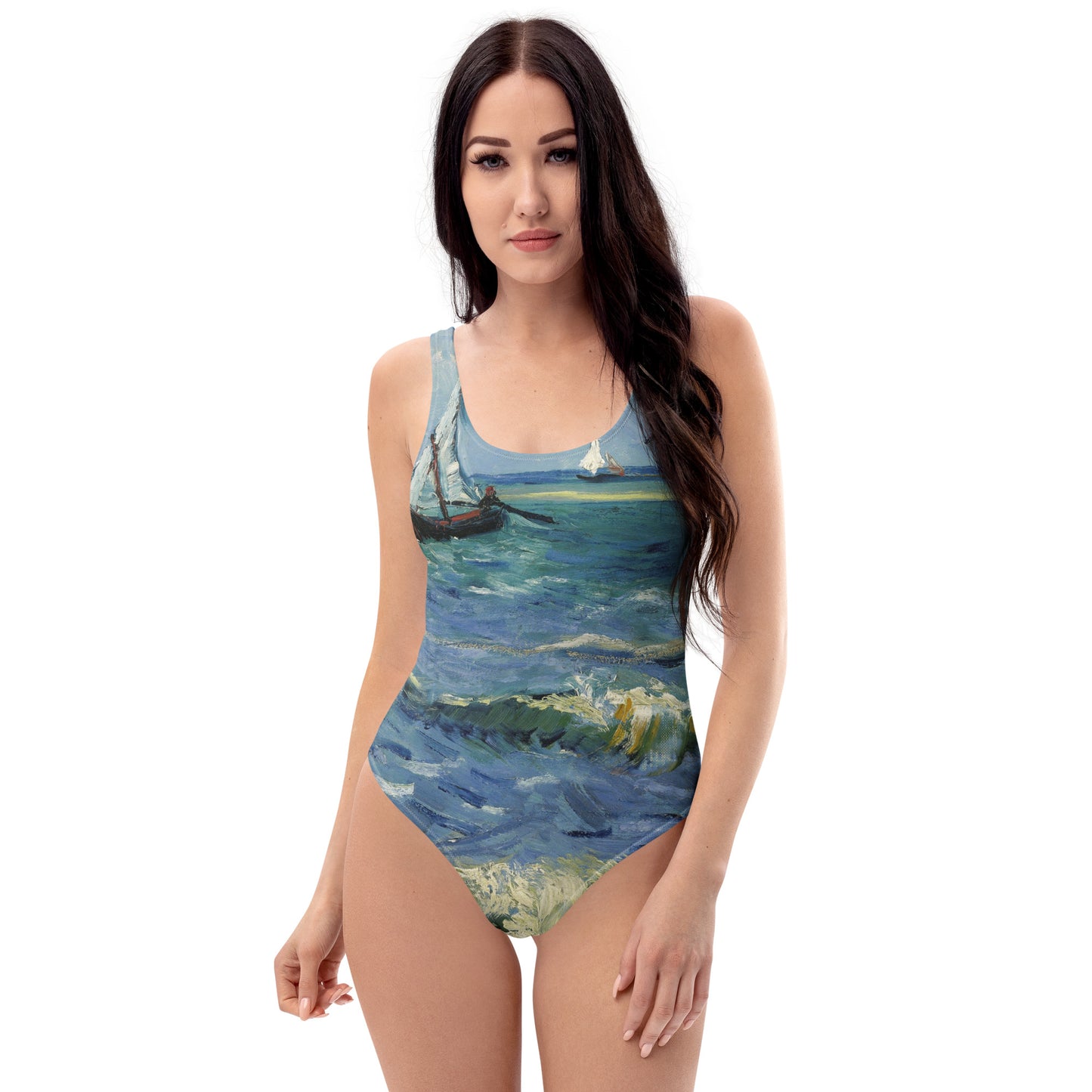 Model 2 - Vincent van Gogh One-Piece Swimsuit – Sea with Boats Serenity