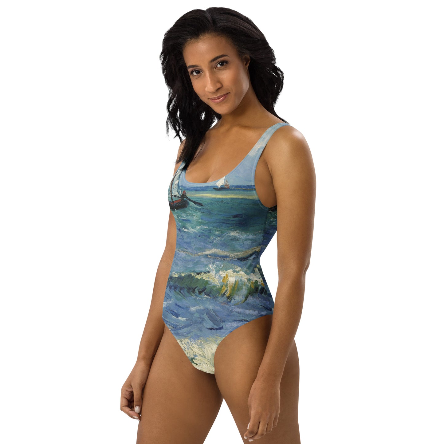 Model 1 - Vincent van Gogh One-Piece Swimsuit – Sea with Boats Serenity