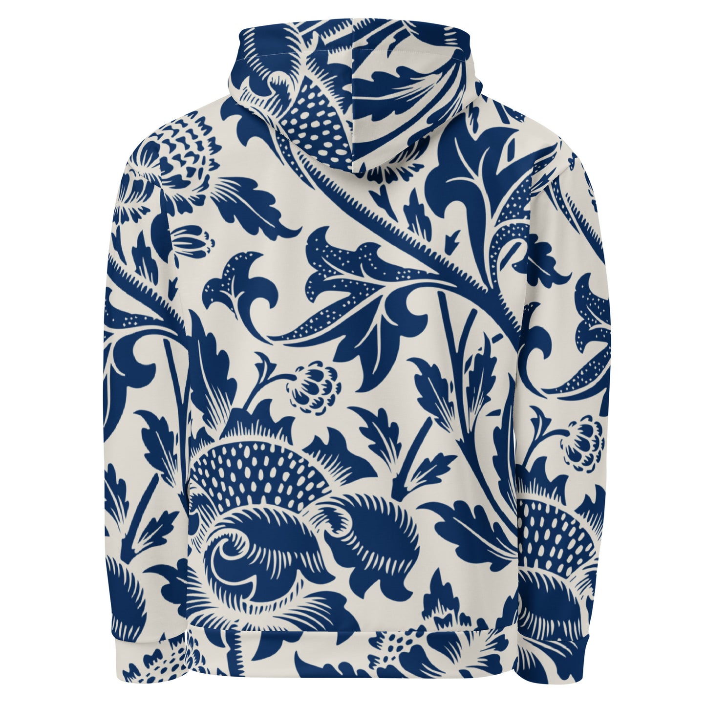 Back - William Morris Unisex Hoodie – Chrysanthemum Elegance in Motion