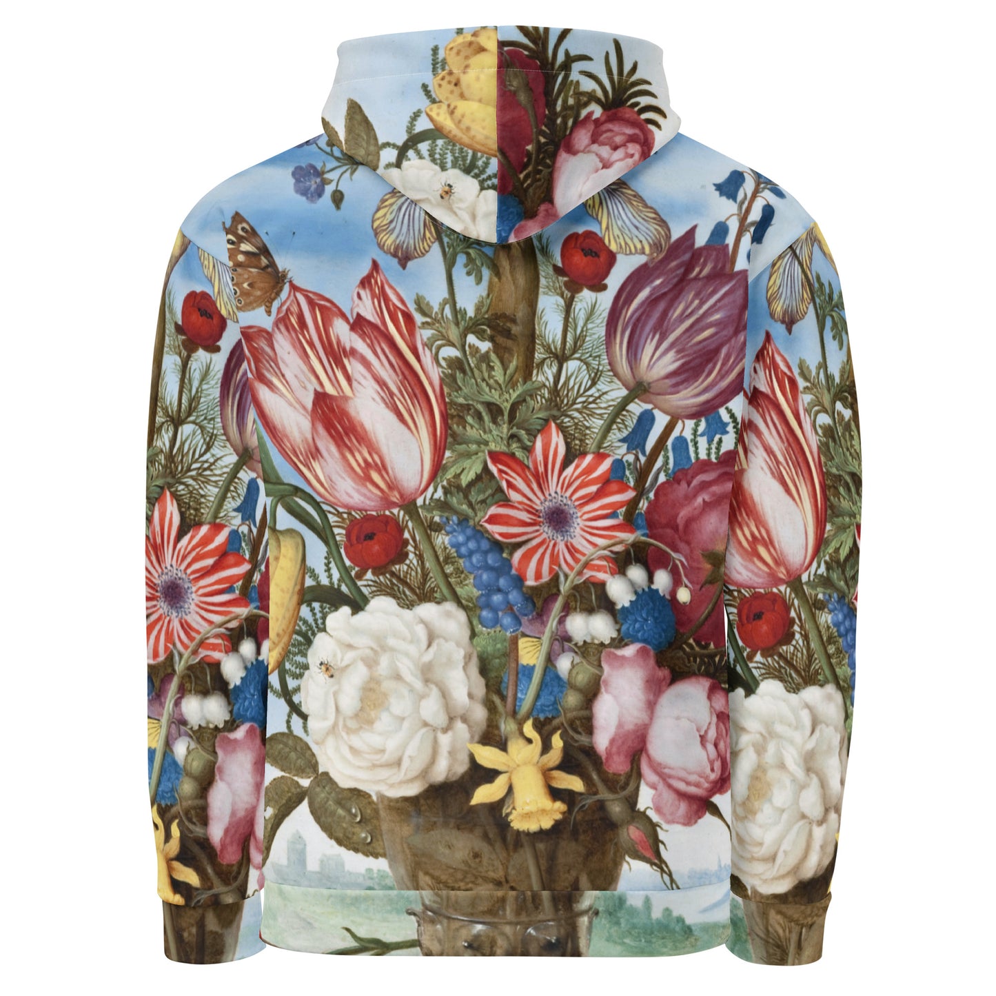 Back - Bosschaert Floral Unisex Hoodie – Baroque Elegance Meets Streetwear