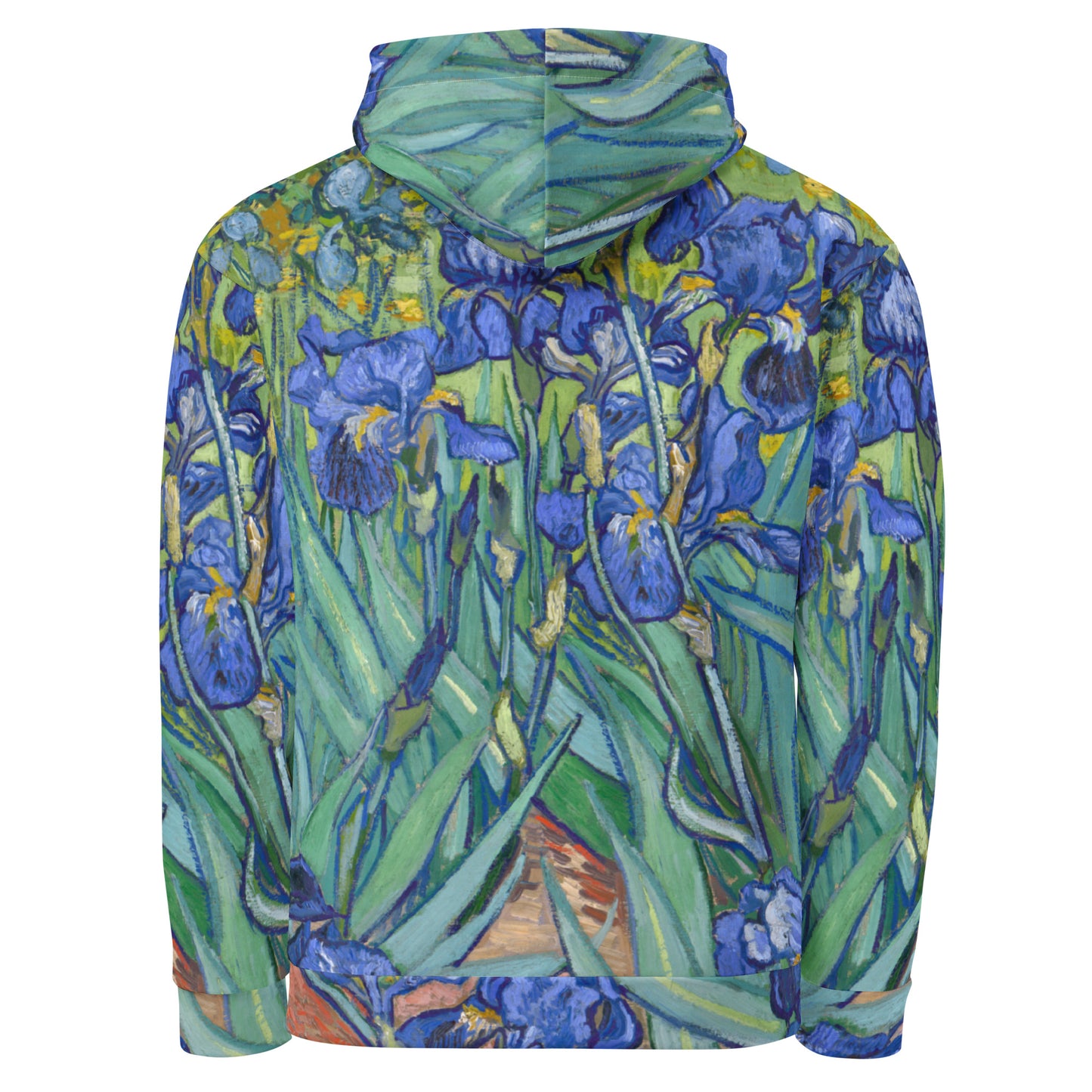 Back - Van Gogh Field Irises Unisex Hoodie – Impressionist Flair in Streetwear