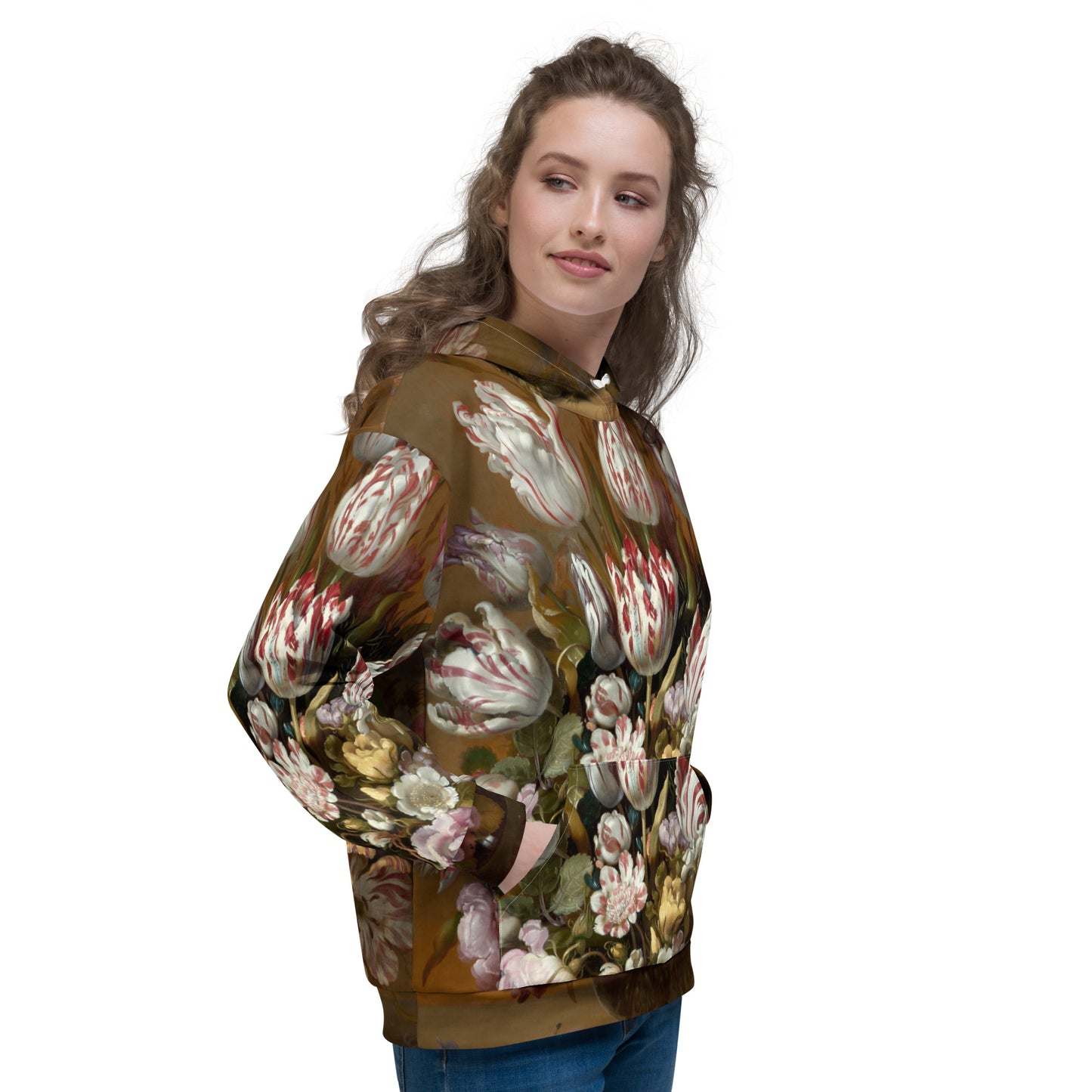 Model 1 - Hans Bollongier Unisex Hoodie – Still Life with Flowers in Bloom