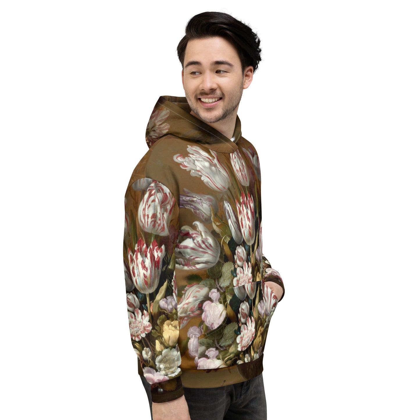 Model 2 - Hans Bollongier Unisex Hoodie – Still Life with Flowers in Bloom
