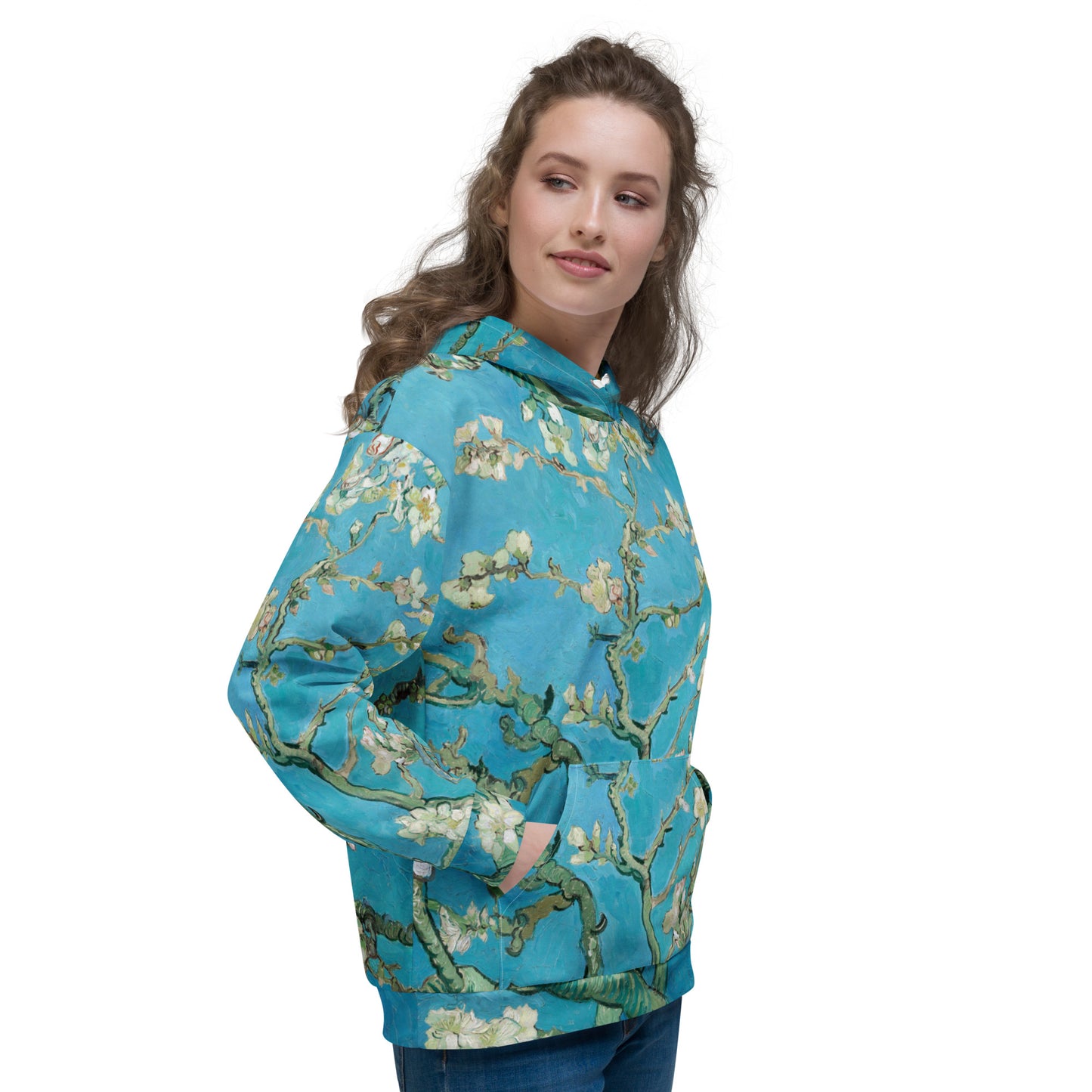 Model 1 - Van Gogh Almond Blossom Unisex Hoodie – Tranquil Art Meets Street Style
