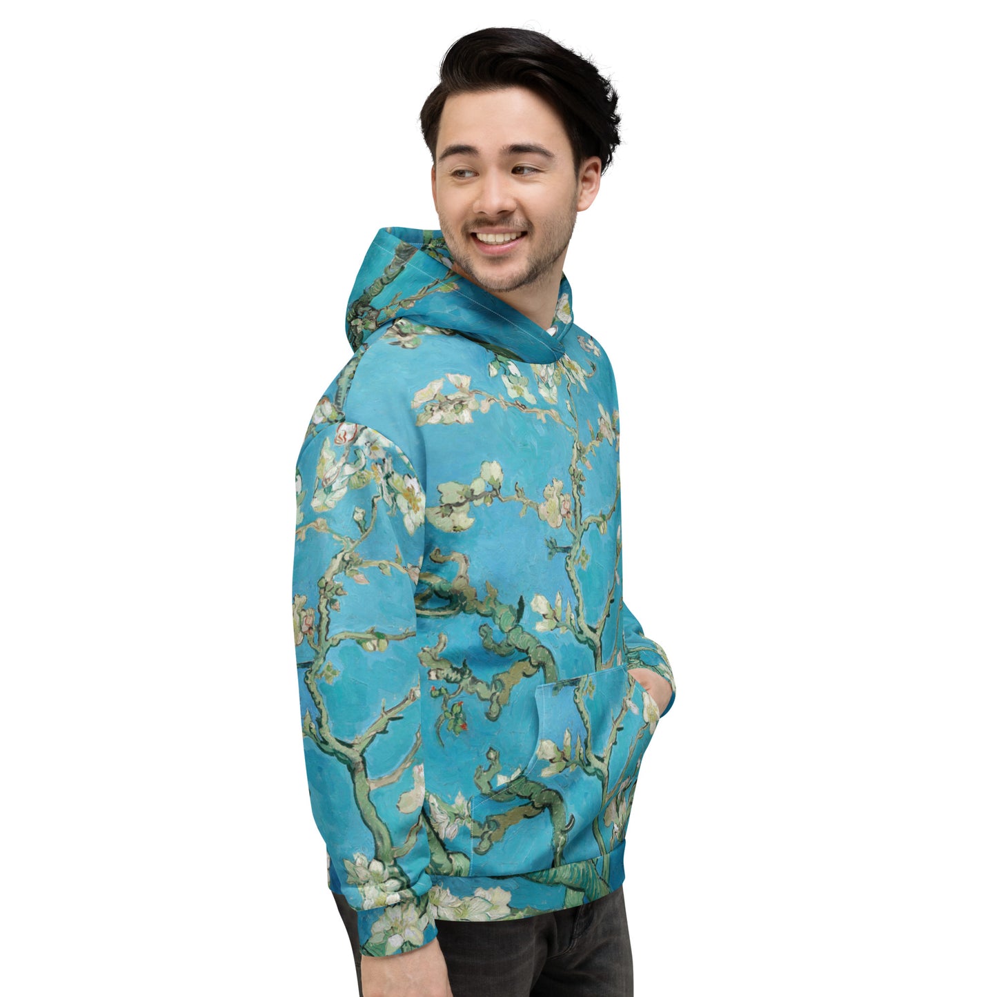 Model 2 - Van Gogh Almond Blossom Unisex Hoodie – Tranquil Art Meets Street Style