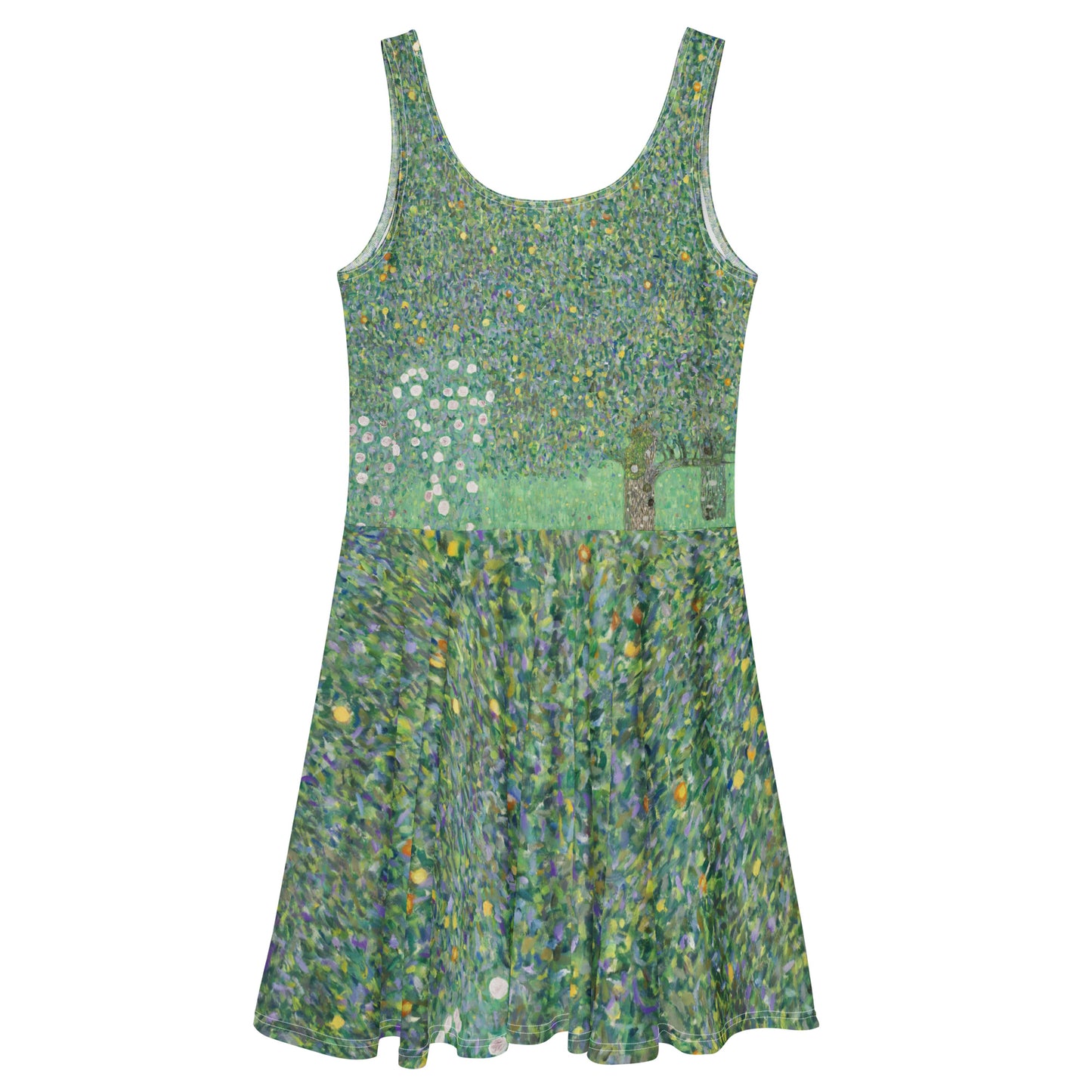 Back - Klimt Rosebushes Skater Dress – Lush Beauty, Artistic Whimsy