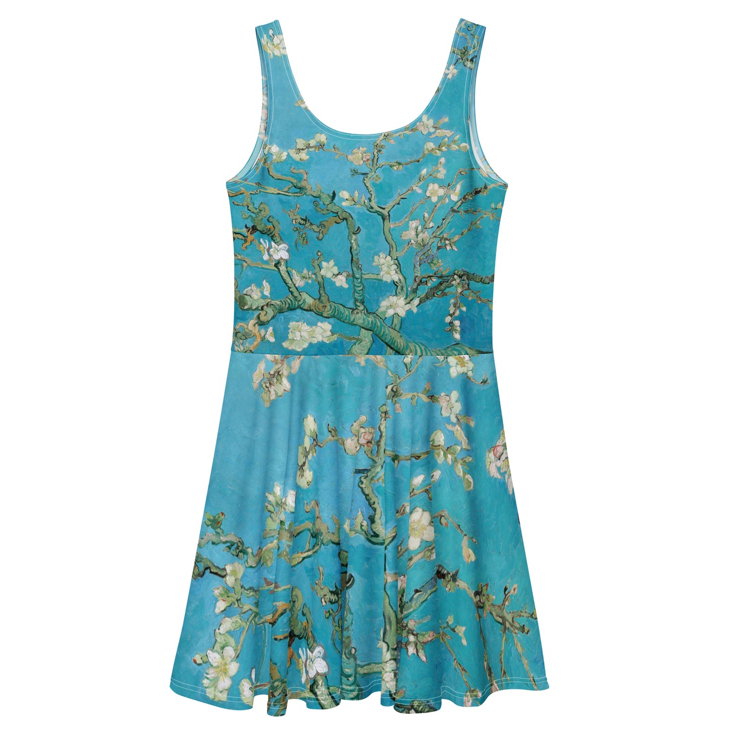 Back - Van Gogh Almond Blossom Skater Dress – Blossoming Elegance in Motion