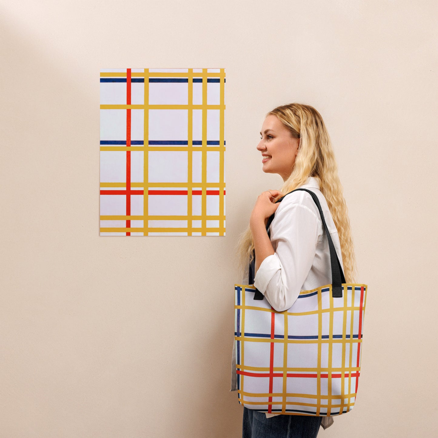 Model - Mondriaan New York Tote Bag – Abstract Geometry Meets Urban Chic