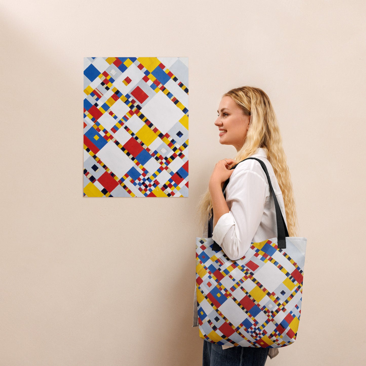 Model - Mondriaan Victory Tote Bag – Dynamic Art with an Urban Pulse