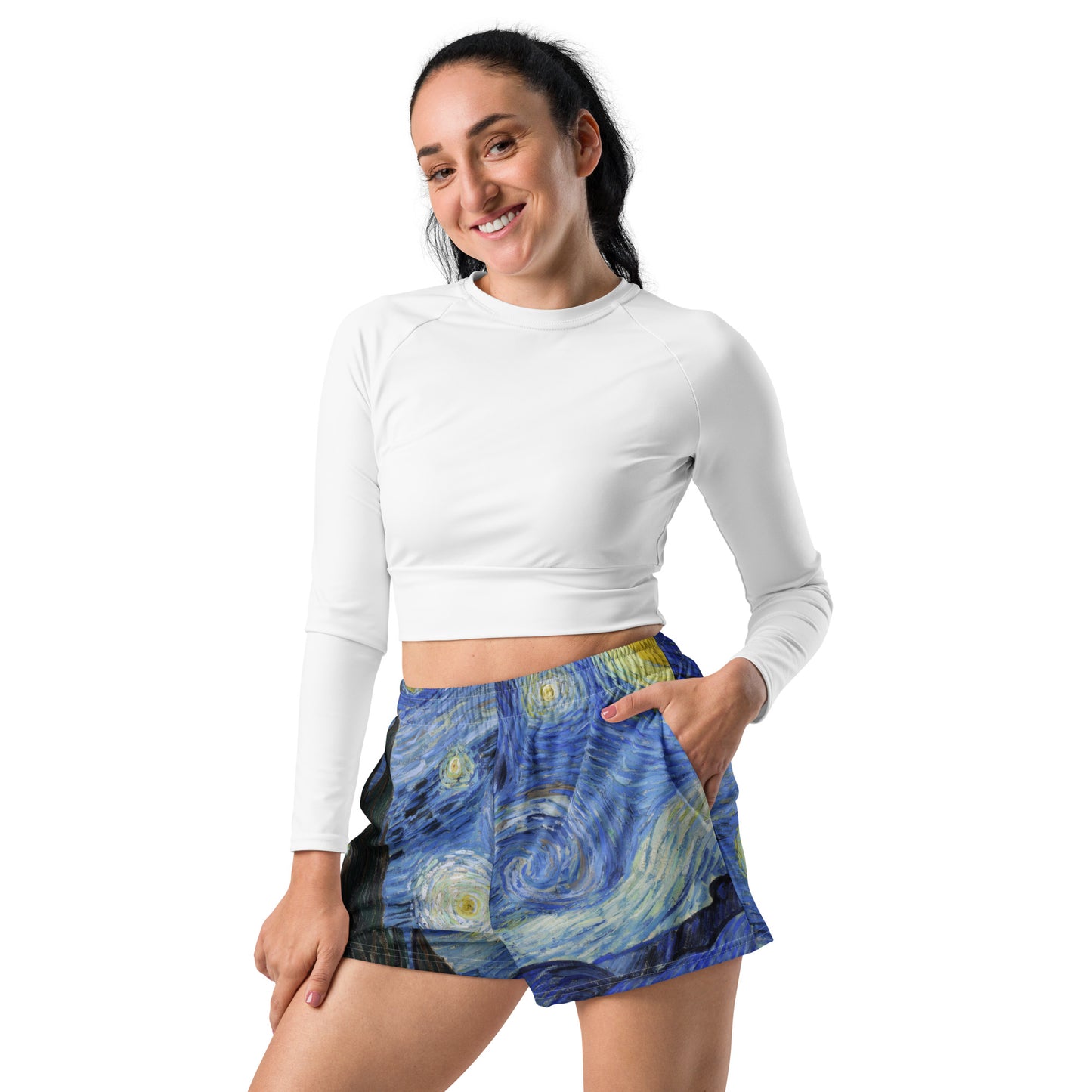 Model - Vincent van Gogh Women’s Athletic Short Shorts – Starry Night Vibes