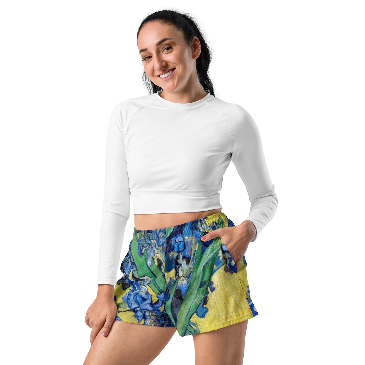 Model - Vincent van Gogh Women’s Athletic Short Shorts – Irises in Motion