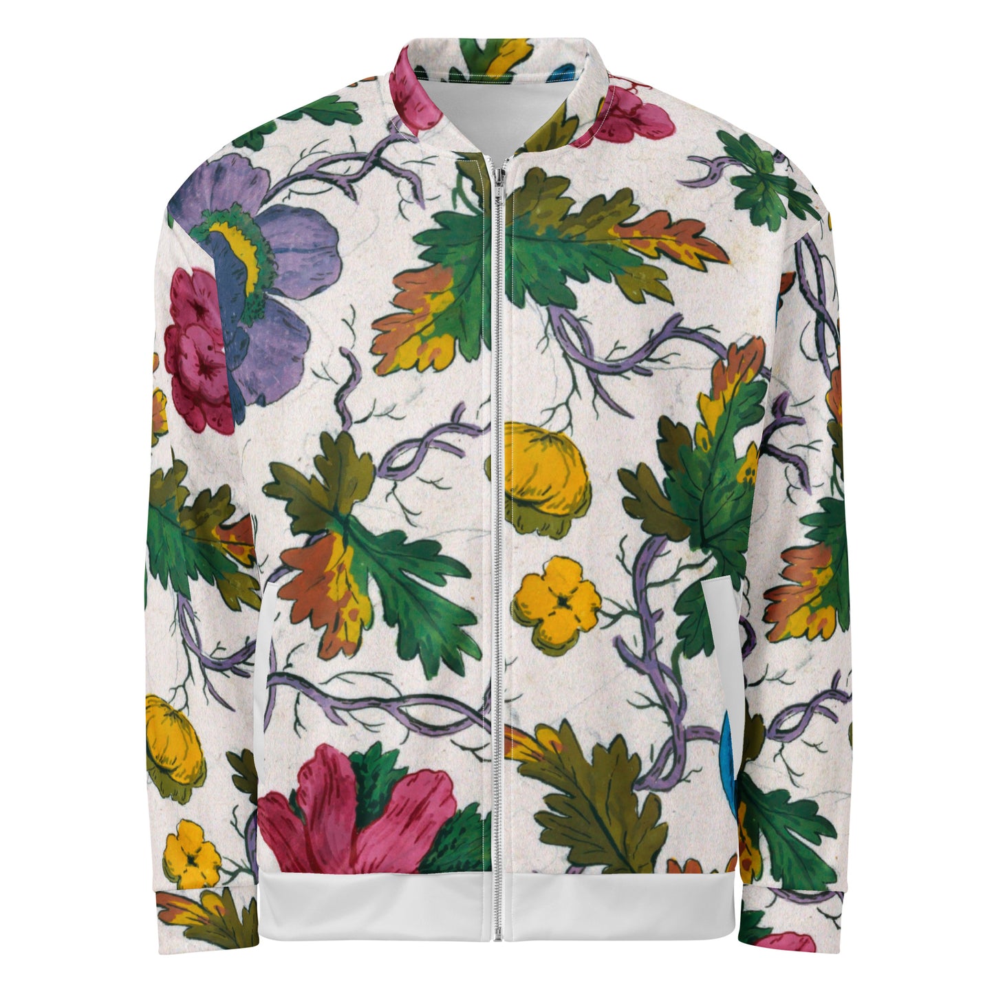 Unisex Bomber Jacket – Multicolored Florals on Lilac Branch Elegance