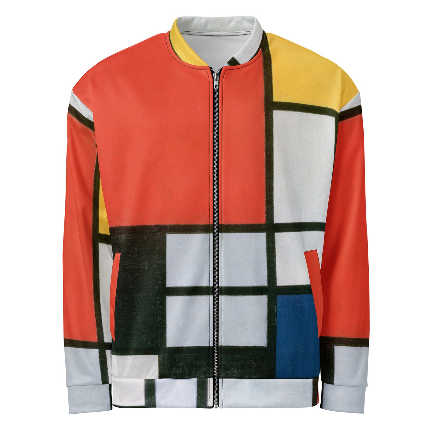 Mondriaan Unisex Bomber Jacket – Red, Yellow & Blue Geometry
