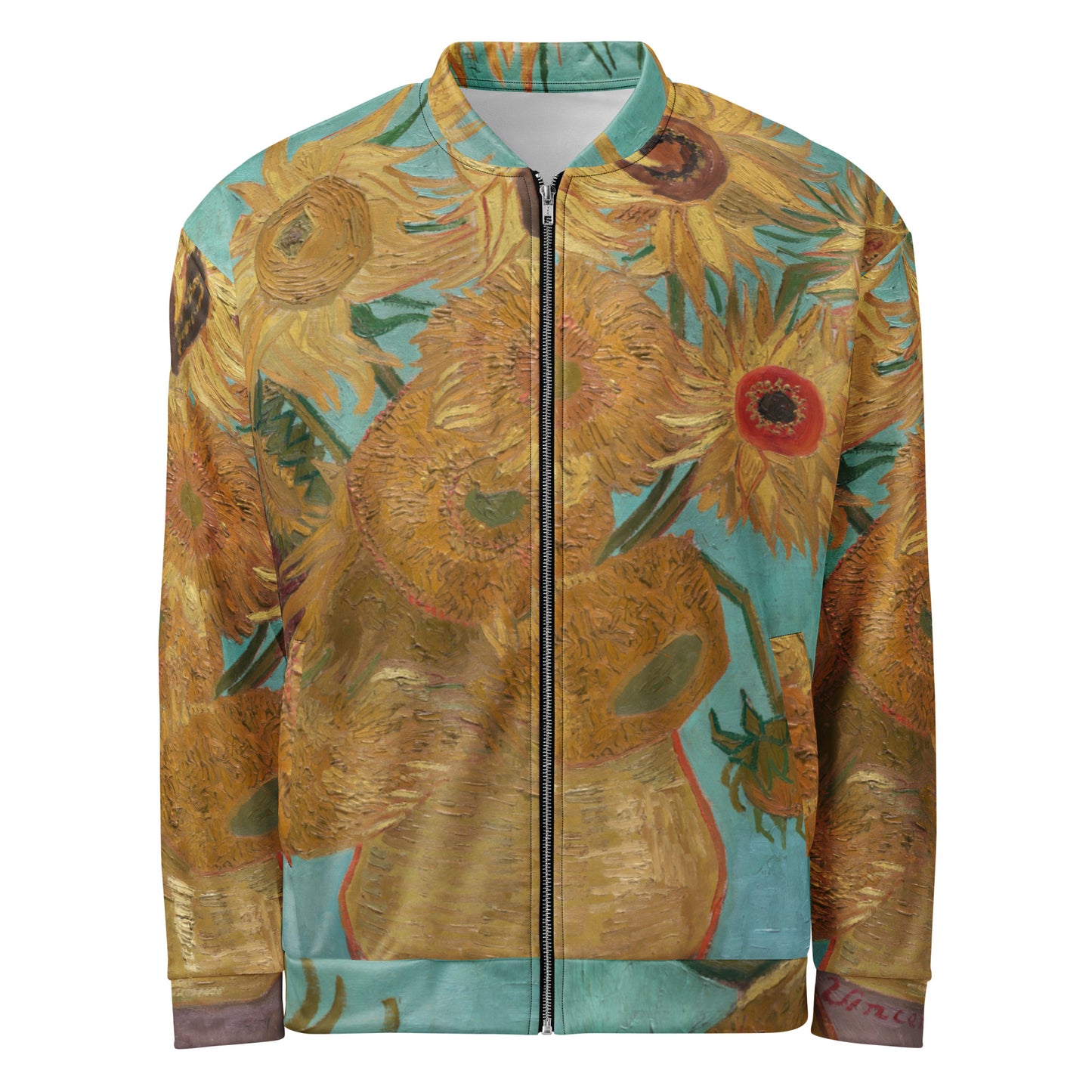 Vincent van Gogh Unisex Bomber Jacket – Vase with Sunflowers Glow