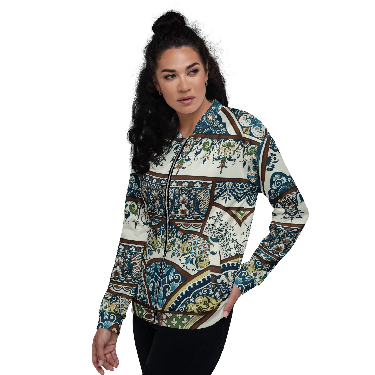 Model 1 - Albert Racinet Unisex Bomber Jacket – 17th & 18th Century Pattern Flair