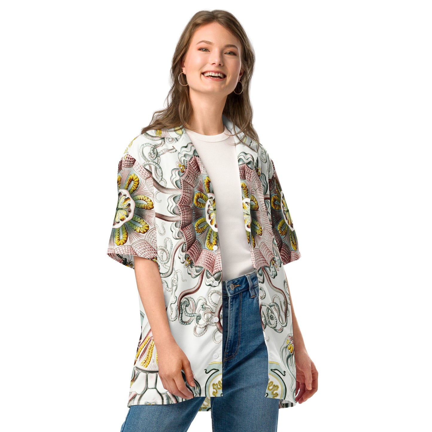 Model 1 - Haeckel Sea Fish Unisex Button Shirt – Aquatic Art & Modern Vibe