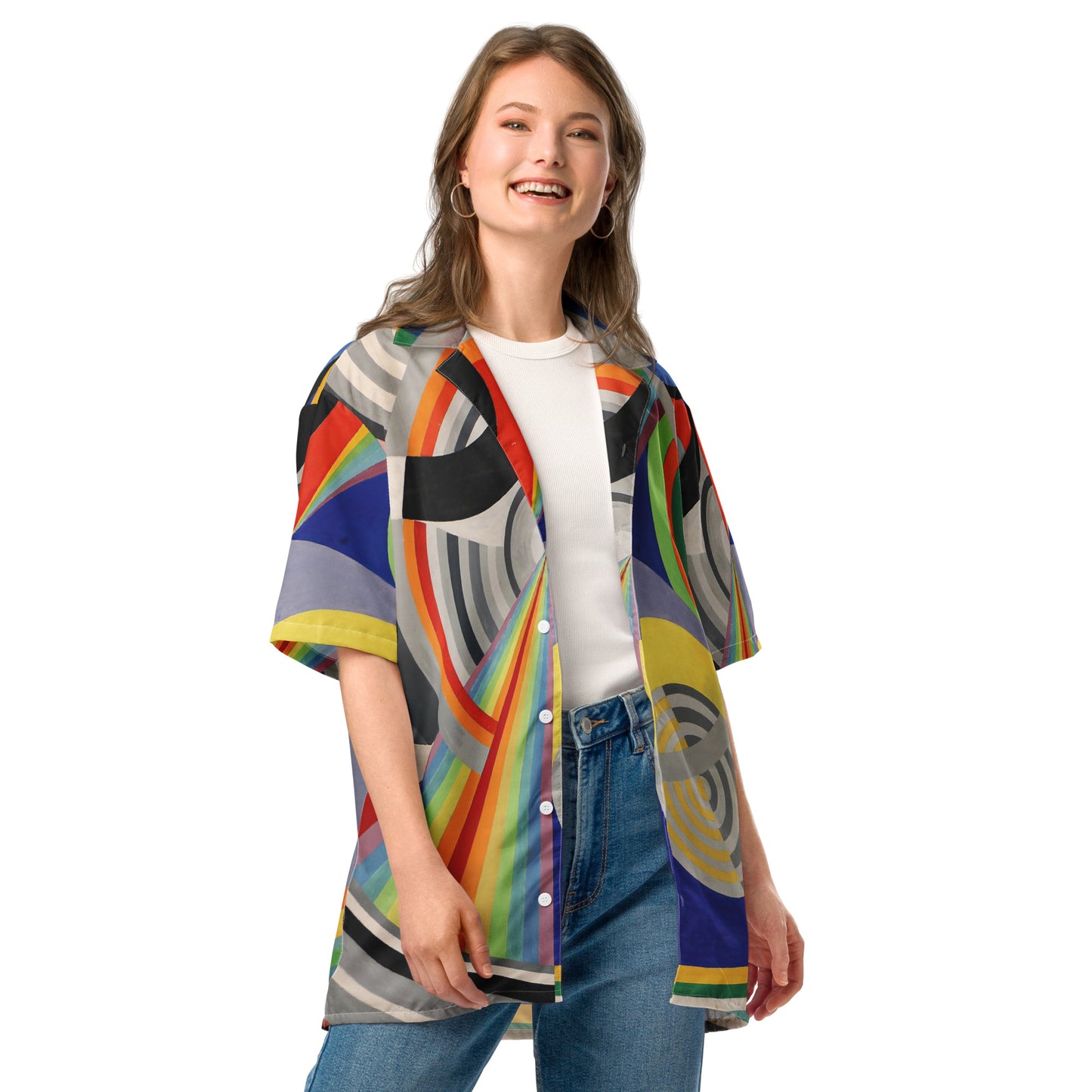 Model 1 - Delaunay Circle Unisex Button Shirt – Geometric Art & Modern Edge