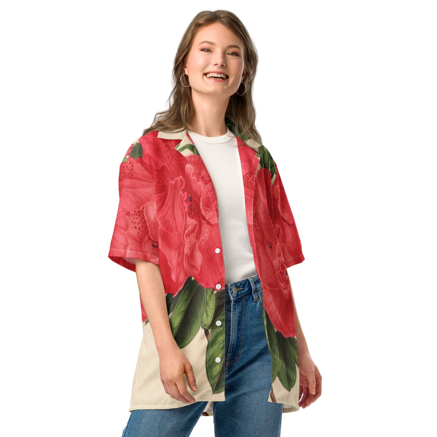 Model 1 - Flower Azalea Unisex Button Shirt – Wear Art, Masterpiece Fashion