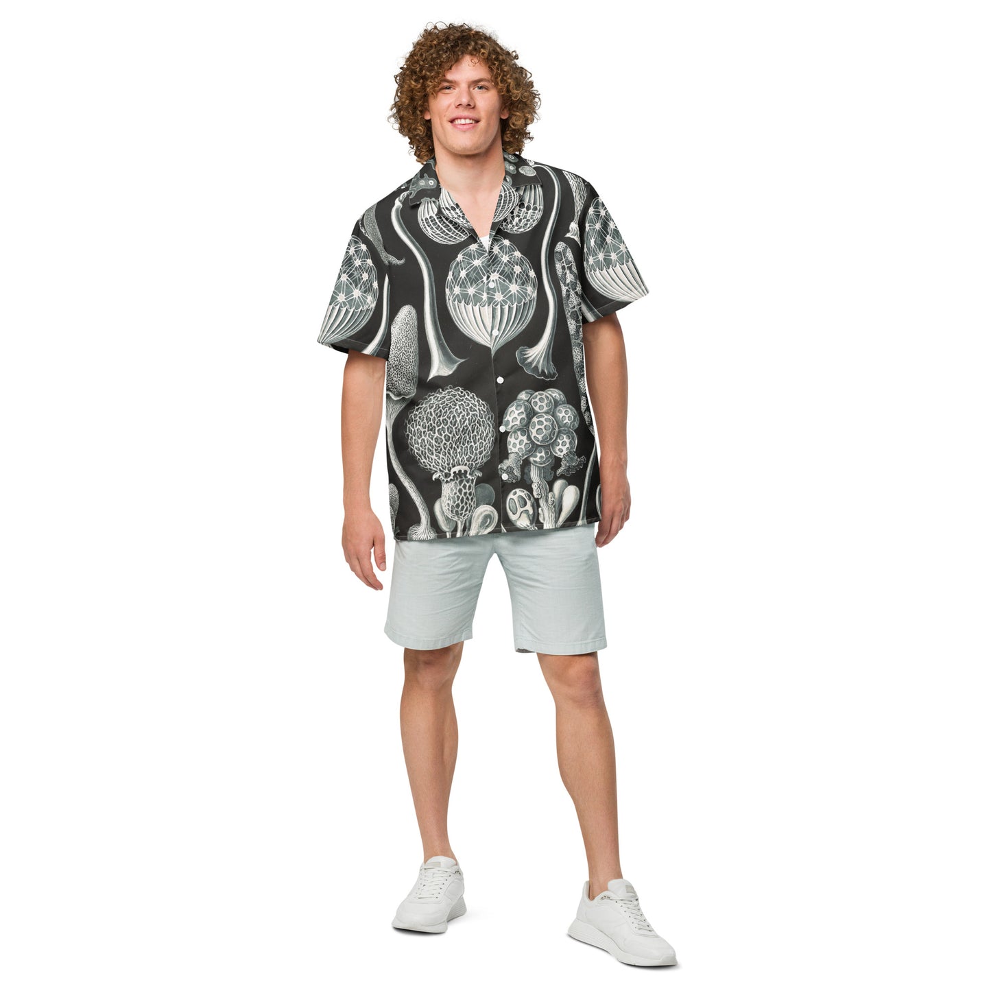 Model 2 - Haeckel Life Unisex Button Shirt – Celebrating Artful Nature