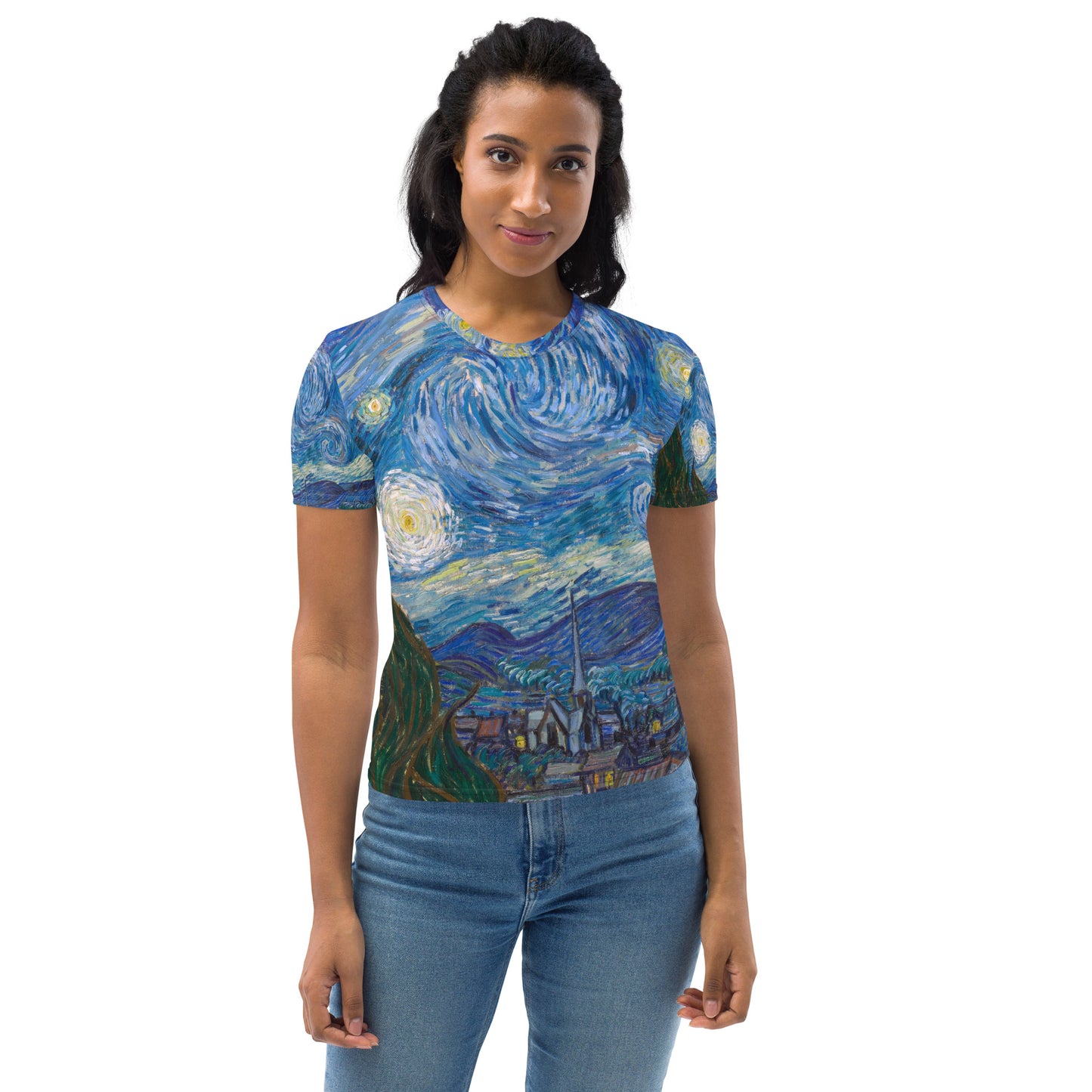 Model 1 - Vincent van Gogh Women's T-Shirt – Starry Skies in Motion