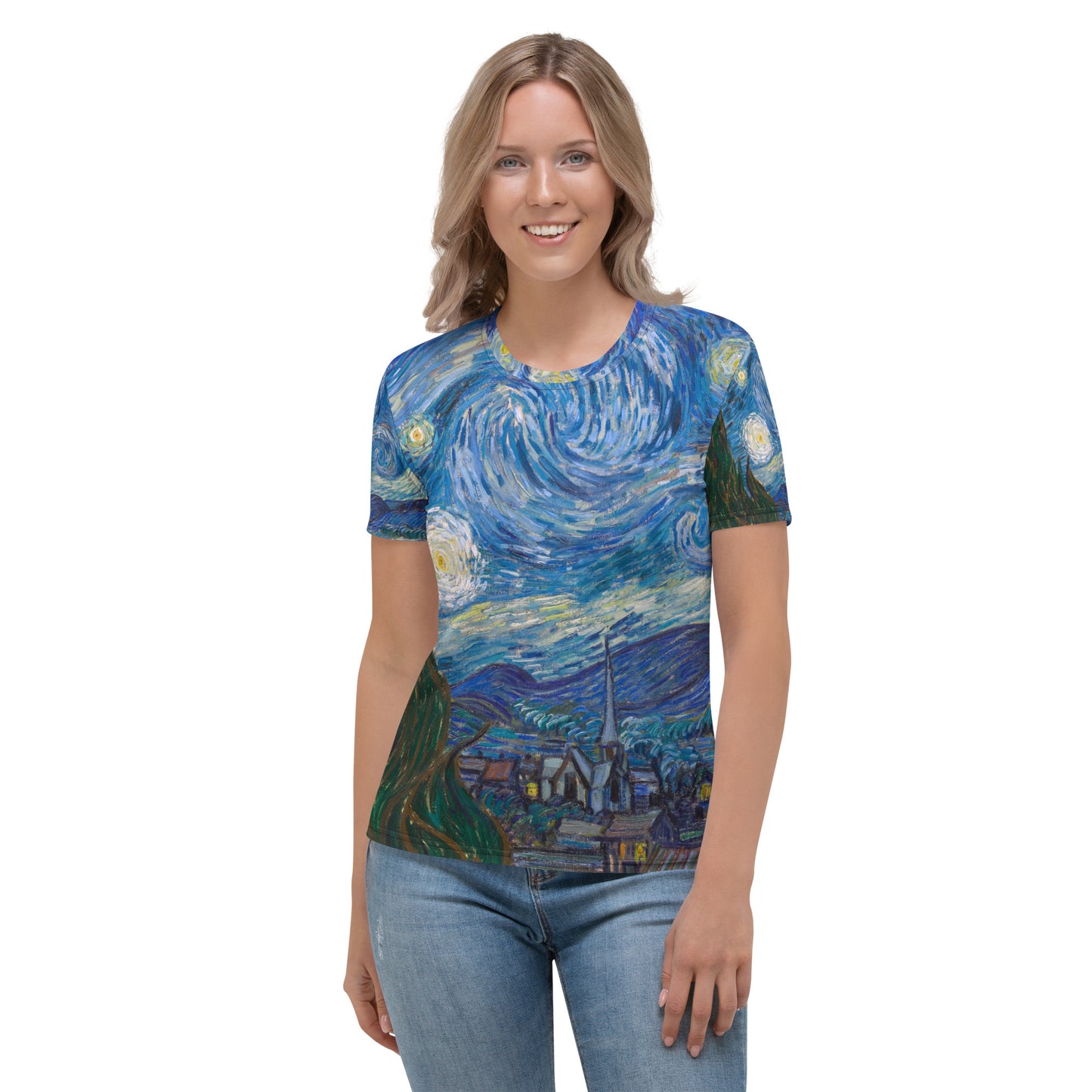 Model 2 - Vincent van Gogh Women's T-Shirt – Starry Skies in Motion