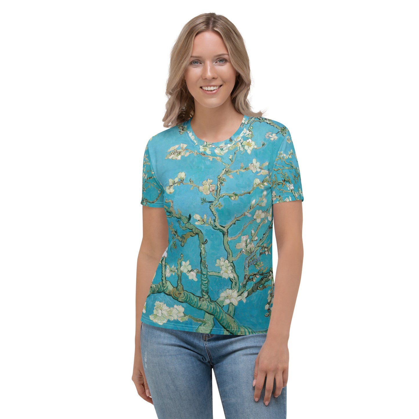 Model 2 - Vincent van Gogh Women's T-Shirt – Blossoms of Tranquility