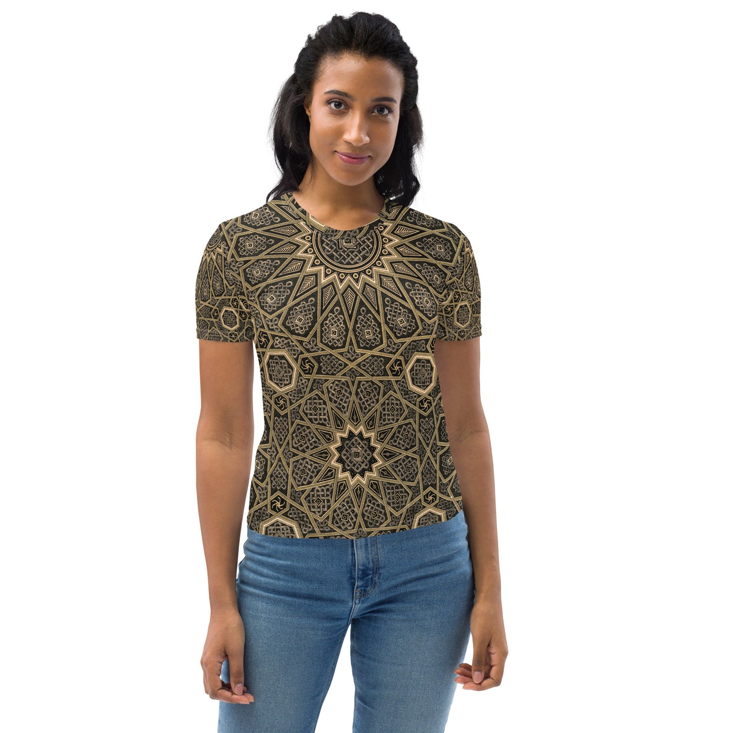 Model 1 - Albert Racinet Women's T-Shirt – Arabian Motifs in Motion