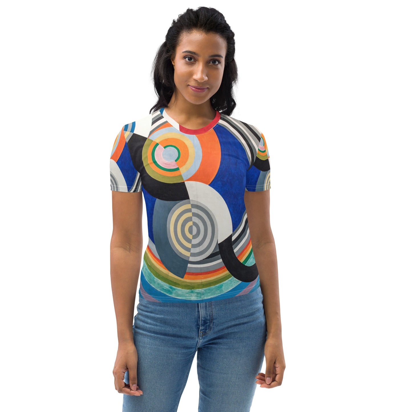 Model 1 - Robert Delaunay Women's T-Shirt – Blue-Orange Harmony in Motion